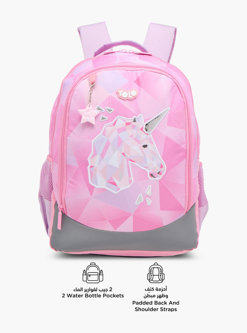 Yolo Unicorn Print Backpack with Adjustable Straps and Zip Closure - 30x40x20 cms-school-bagsandbackpacks-backpacks-image-4