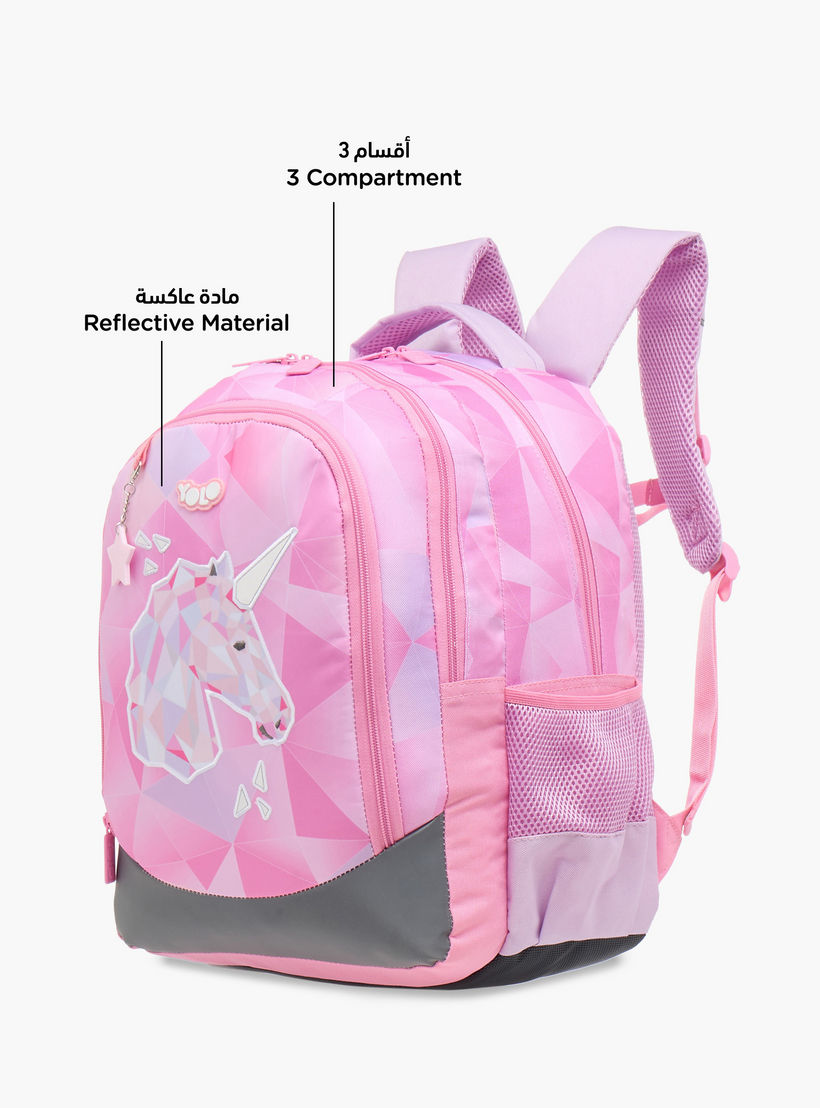 Yolo Unicorn Print Backpack with Adjustable Straps and Zip Closure - 30x40x20 cms-school-bagsandbackpacks-backpacks-image-6