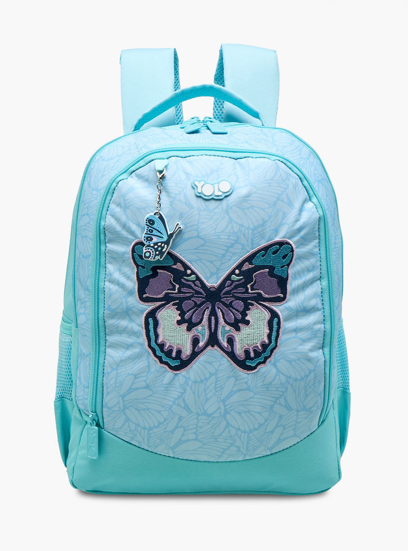 Yolo Butterfly Print Backpack with Zip Closure and Laptop Compartment - 30x40x20 cms-school-bagsandbackpacks-backpacks-image-2