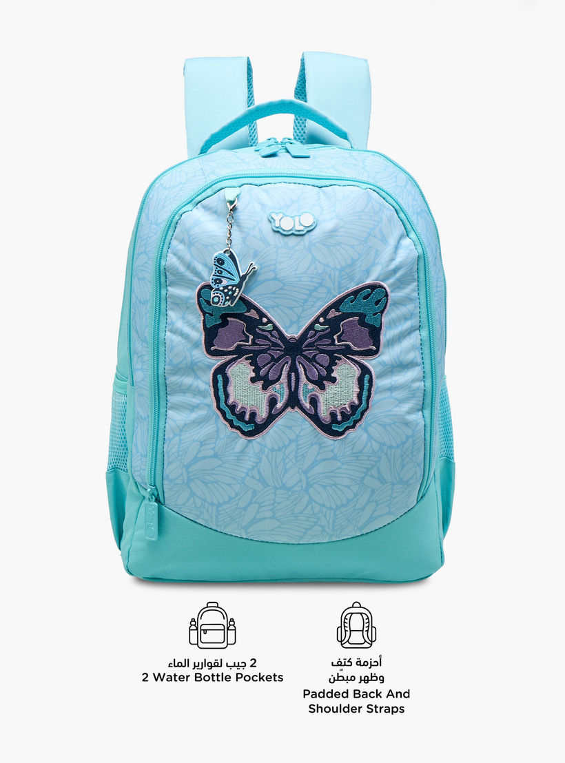 Yolo Butterfly Print Backpack with Zip Closure and Laptop Compartment - 30x40x20 cms-school-bagsandbackpacks-backpacks-image-5