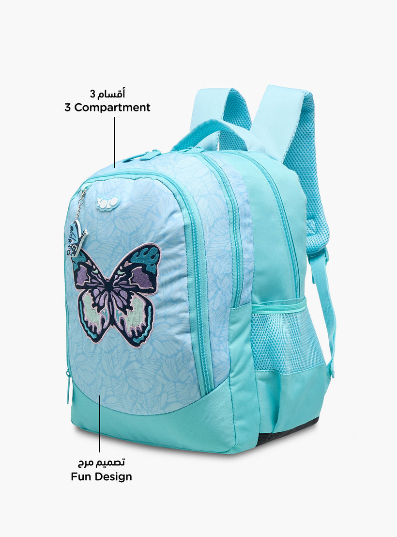 Yolo Butterfly Print Backpack with Zip Closure and Laptop Compartment - 30x40x20 cms-school-bagsandbackpacks-backpacks-image-7