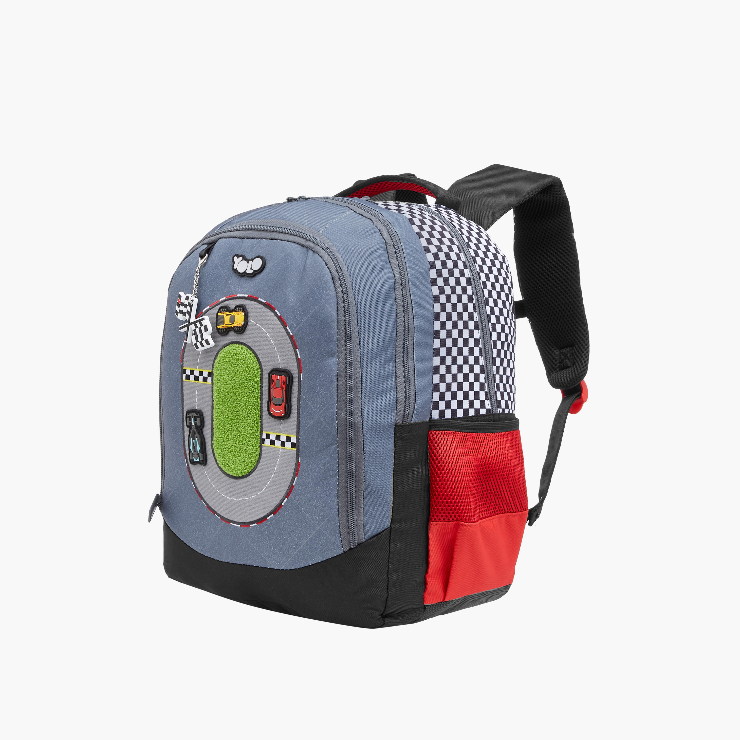 Yolo Racing Track Applique Backpack with Adjustable Straps and Zip Closure - 30x40x20 cms-school-bagsandbackpacks-backpacks-image-2