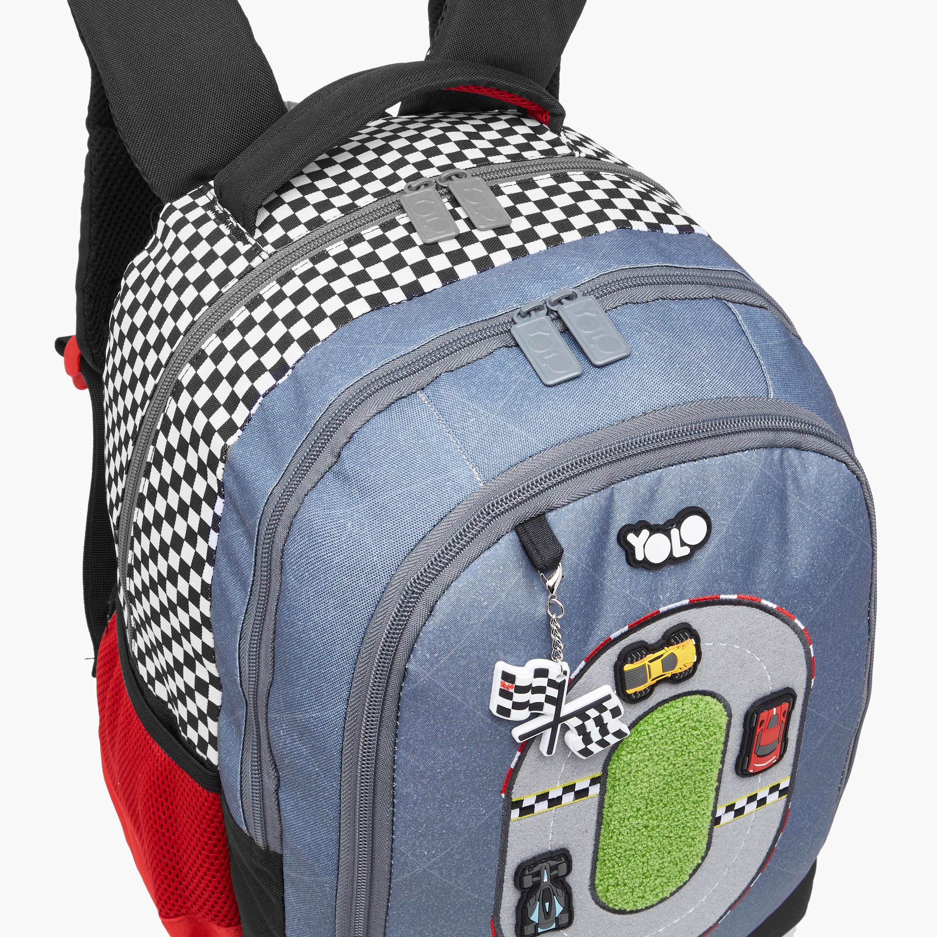 Yolo Racing Track Applique Backpack with Adjustable Straps and Zip Closure - 30x40x20 cms-school-bagsandbackpacks-backpacks-image-5