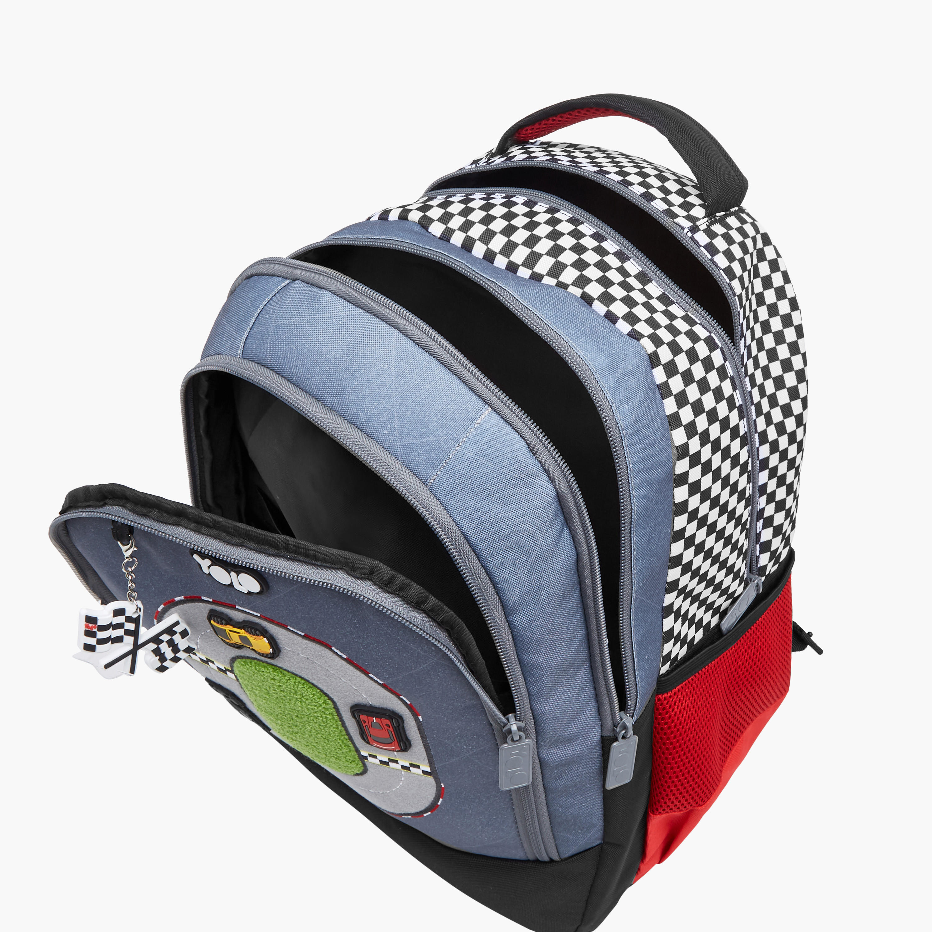 Yolo Racing Track Applique Backpack with Adjustable Straps and Zip Closure - 30x40x20 cms-school-bagsandbackpacks-backpacks-image-7