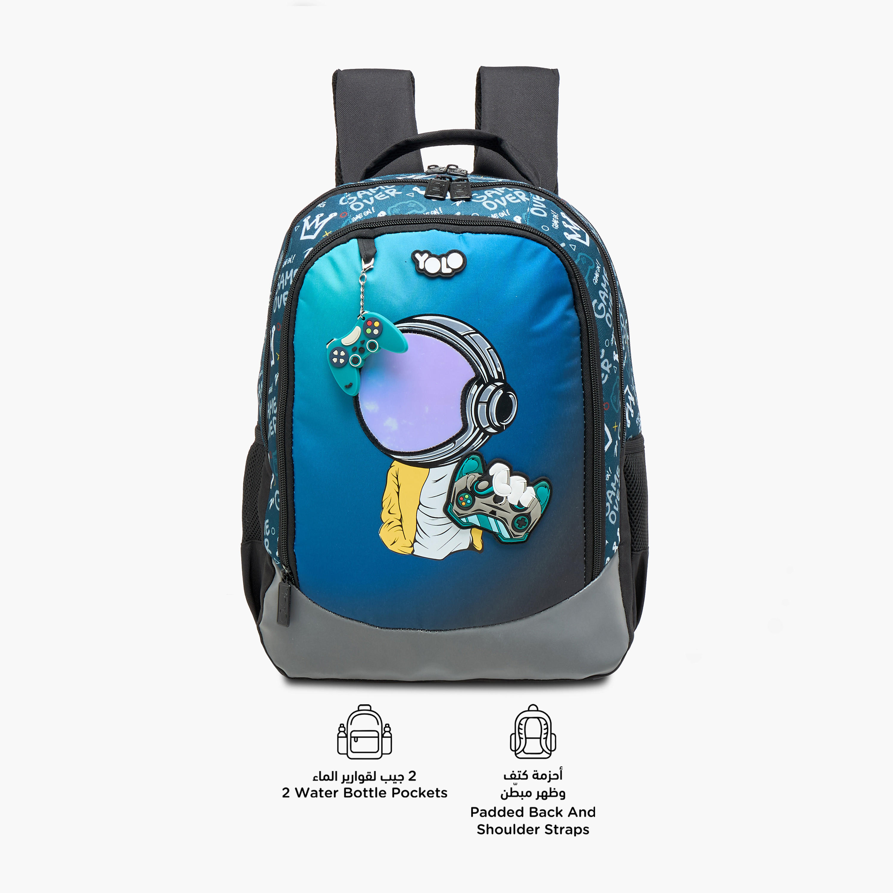 Yolo Gamer Print Backpack with Zip Closure and Laptop Compartment - 30x40x20 cms-school-bagsandbackpacks-backpacks-image-7