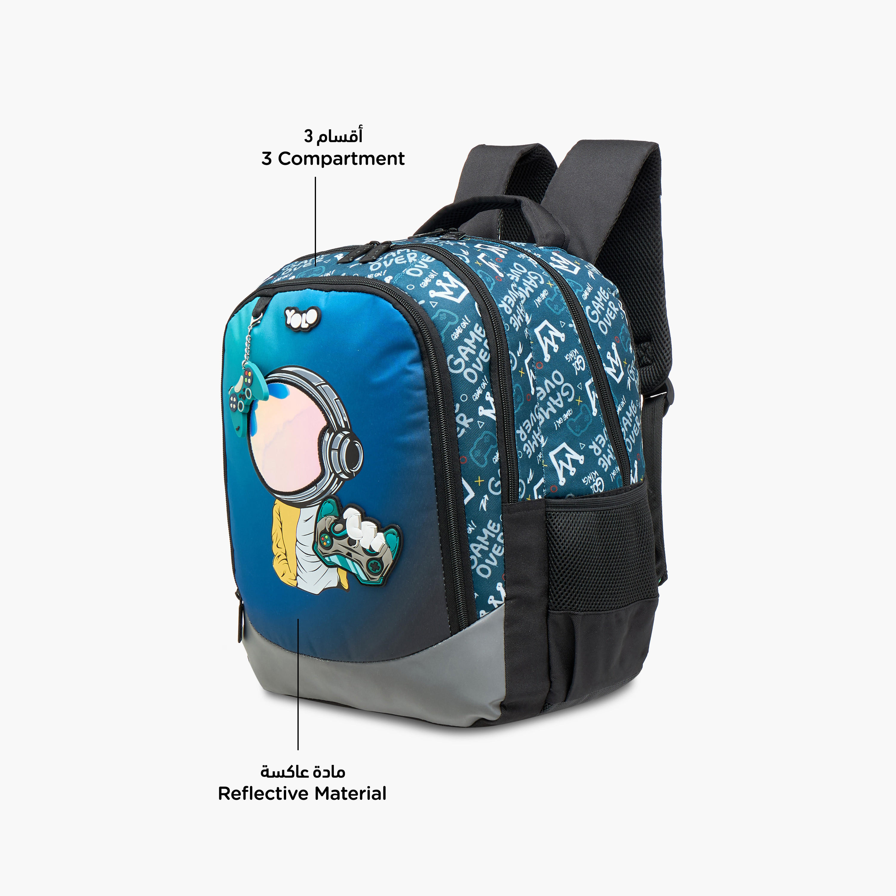 Yolo Gamer Print Backpack with Zip Closure and Laptop Compartment - 30x40x20 cms-school-bagsandbackpacks-backpacks-image-9