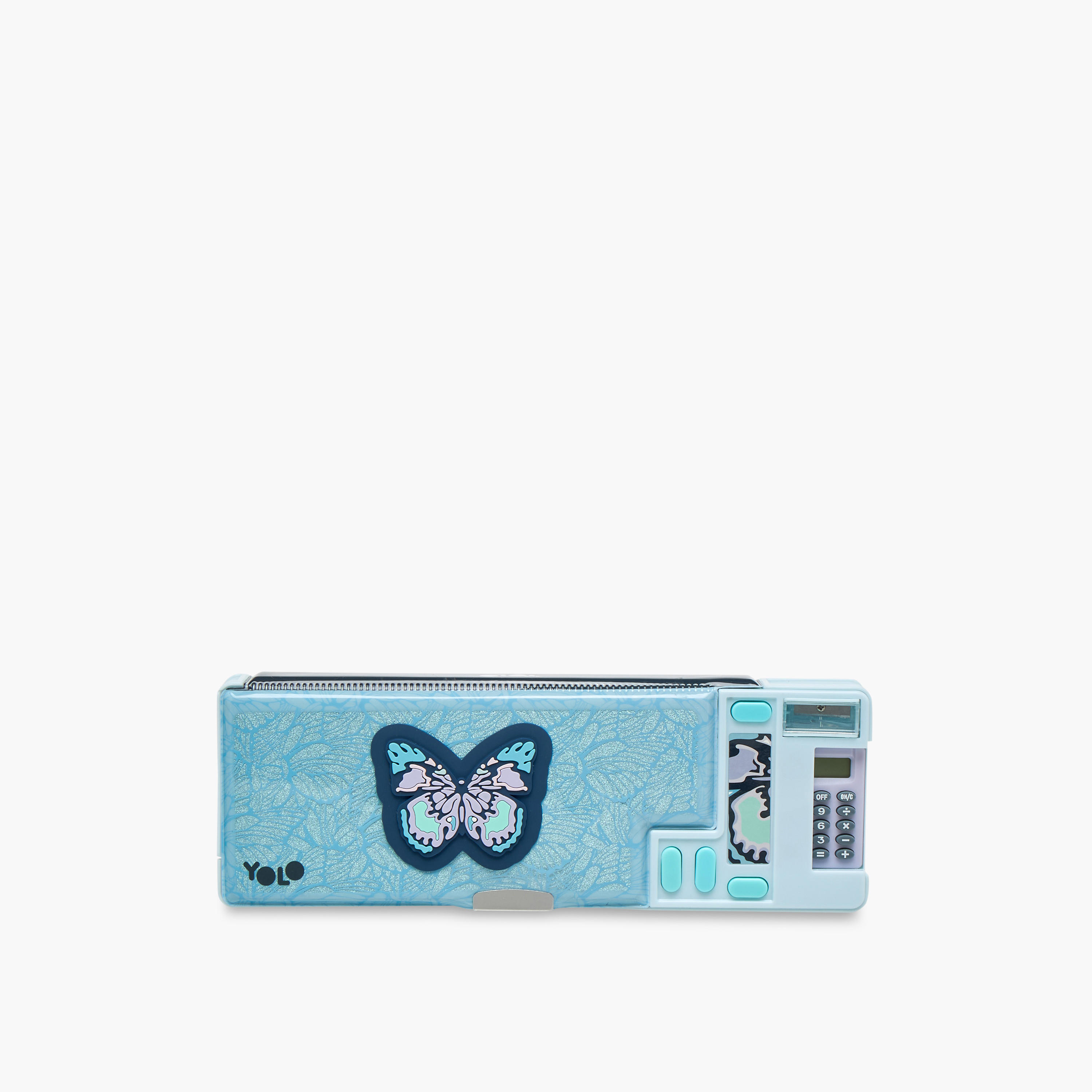 مقلمة بطبعات فراشة مع آلة حاسبة ومبراة من يولو-school-stationery-pencilcases-image-1