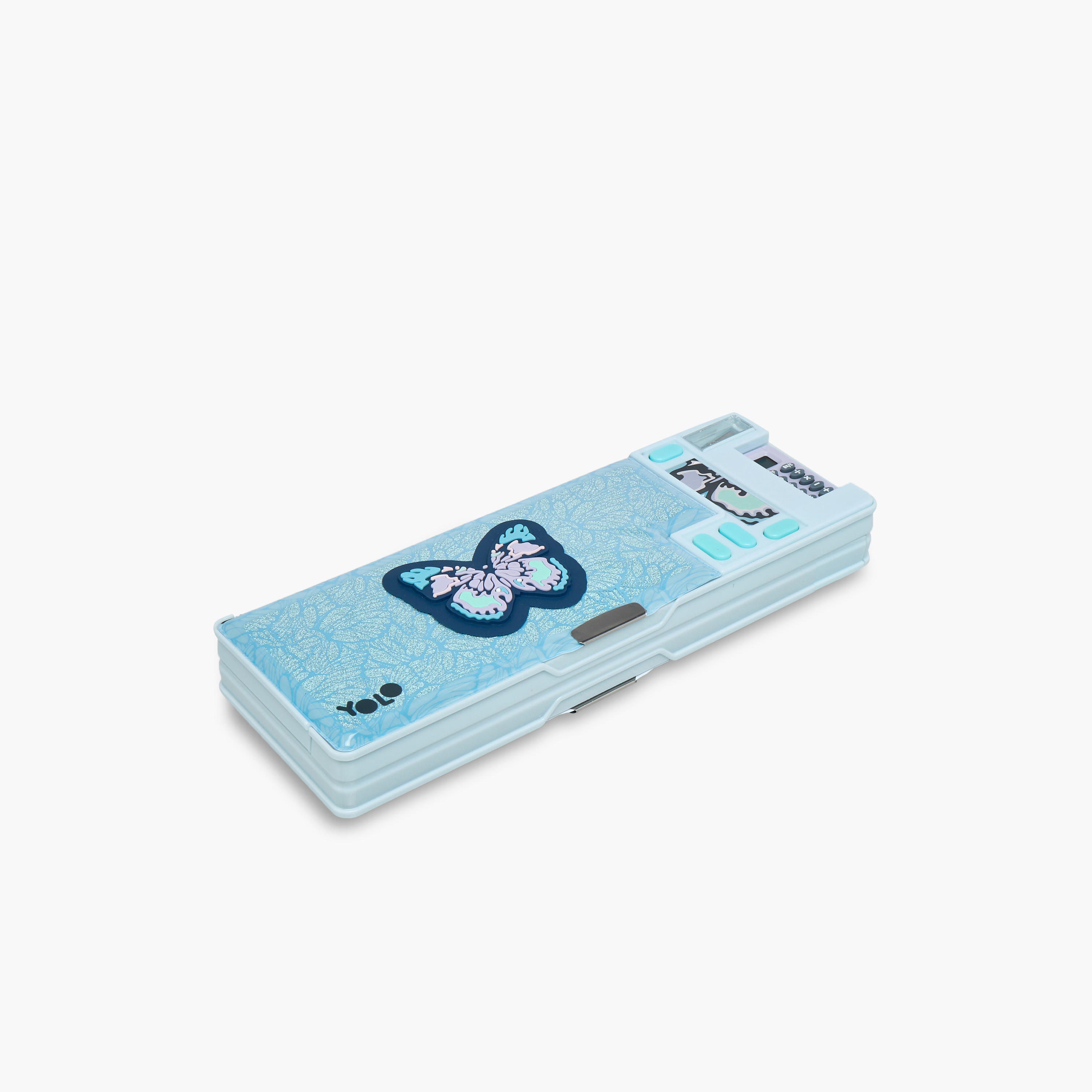 مقلمة بطبعات فراشة مع آلة حاسبة ومبراة من يولو-school-stationery-pencilcases-image-2