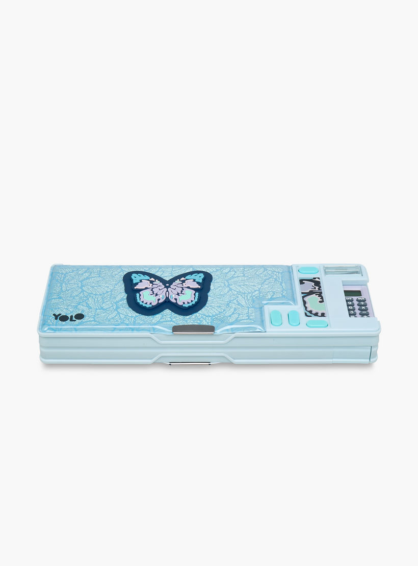 مقلمة بطبعات فراشة مع آلة حاسبة ومبراة من يولو-school-stationery-pencilcases-image-3