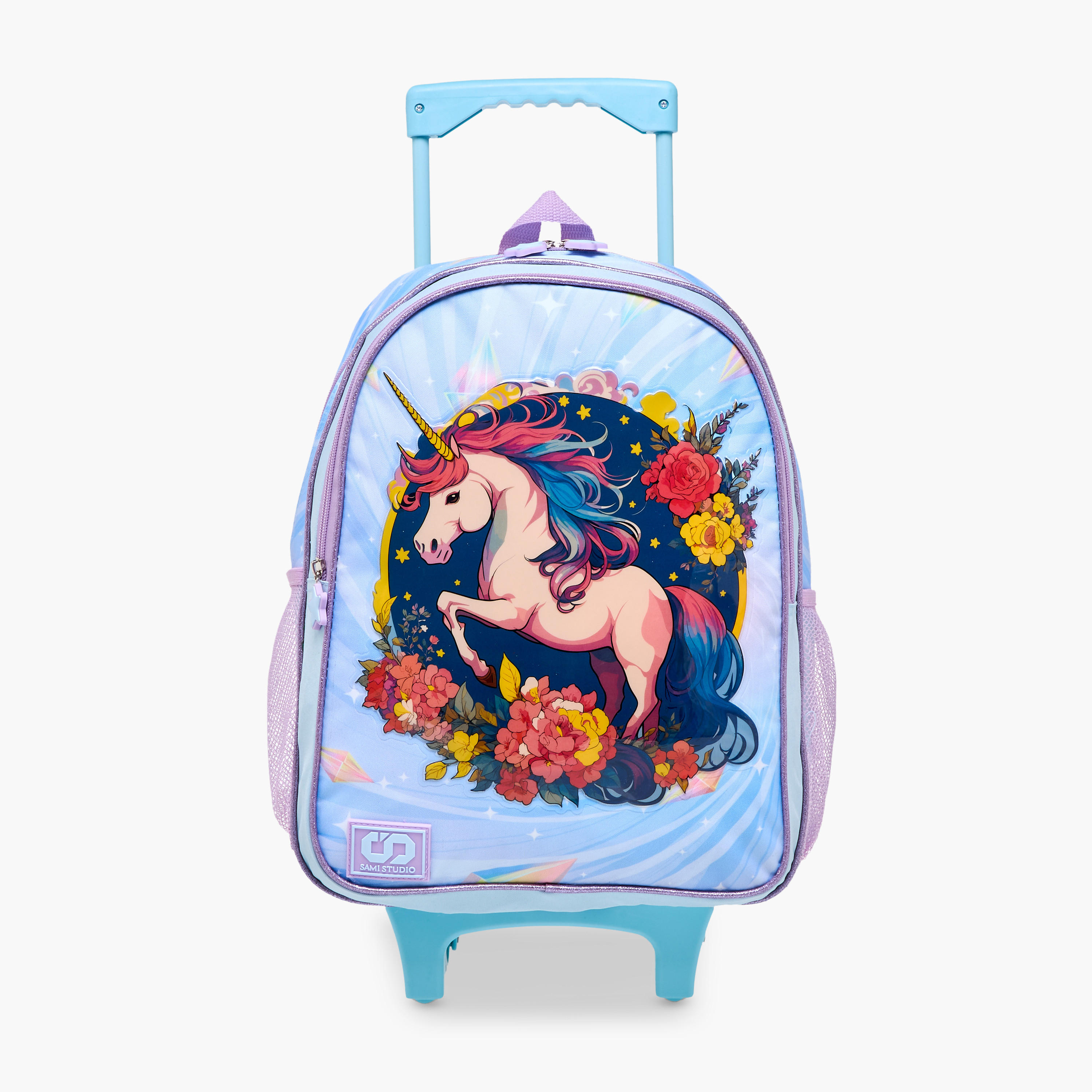 طقم شنطة ترولي 5 قطع بطبعات يونيكورن من سامي ستوديو - 34×20×48 سم-school-bagsandbackpacks-trolleybags-image-4