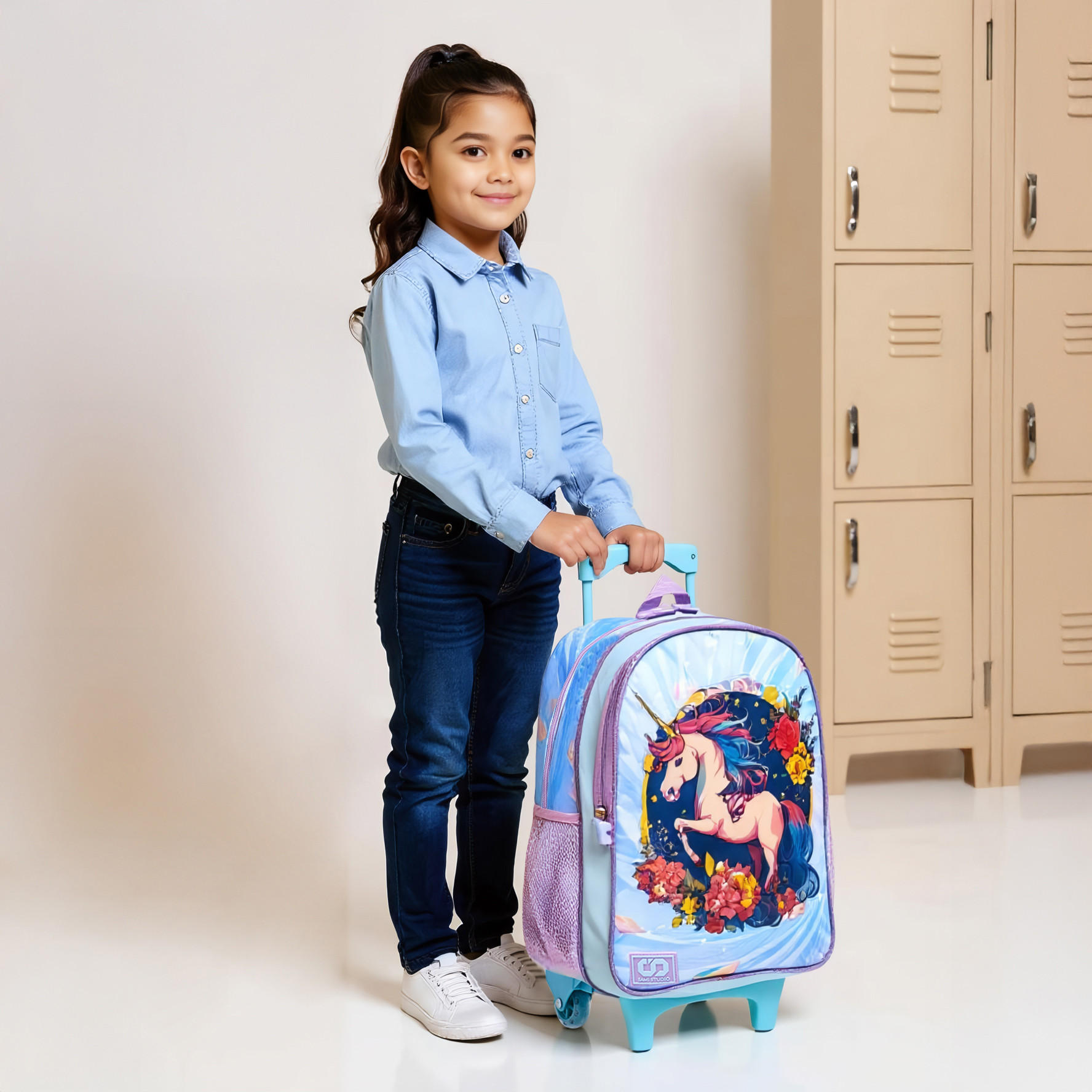 SAMI STUDIO 5-Piece Unicorn Print Trolley Backpack Set - 34x20x48 cms-school-bagsandbackpacks-trolleybags-image-2