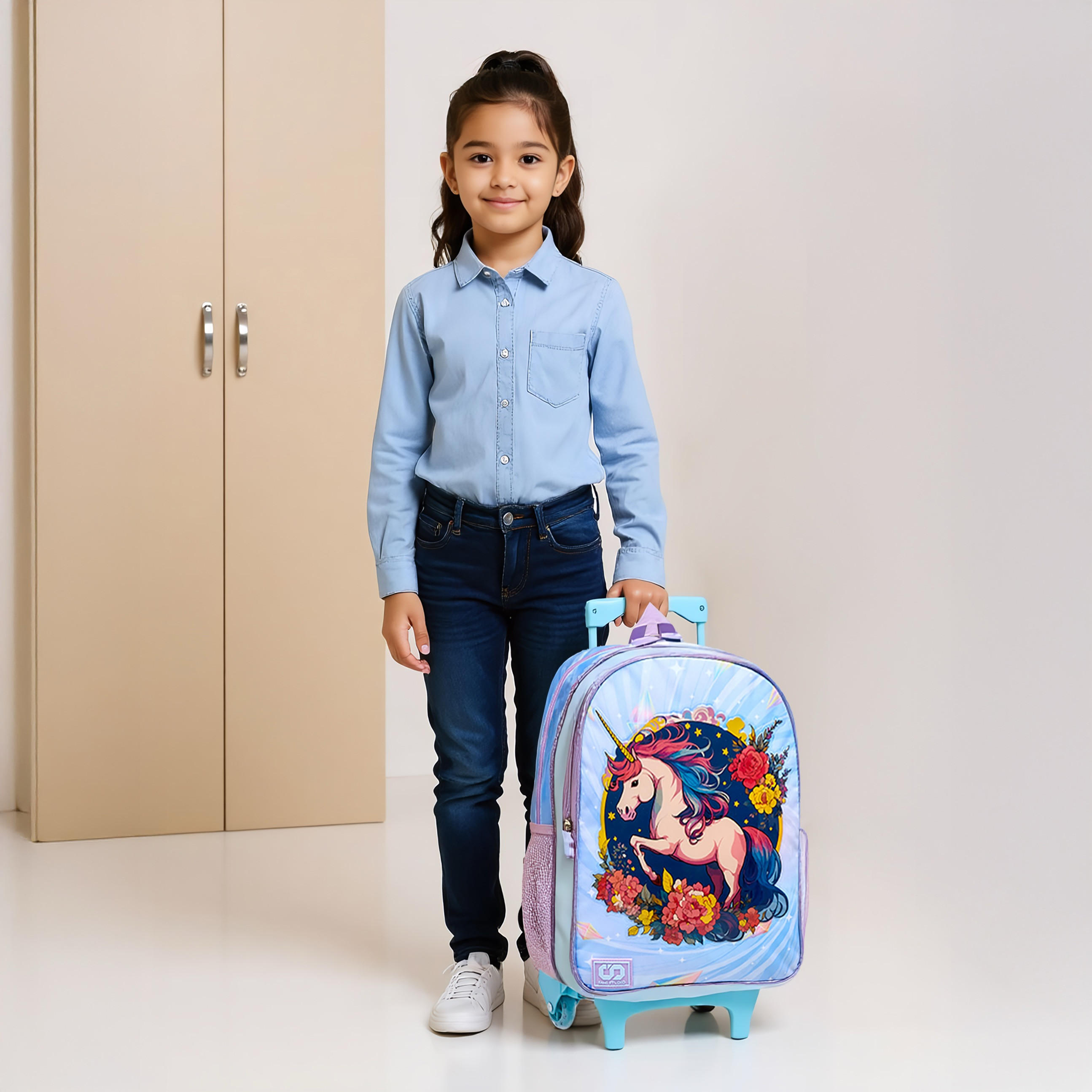 SAMI STUDIO 5-Piece Unicorn Print Trolley Backpack Set - 34x20x48 cms-school-bagsandbackpacks-trolleybags-image-3