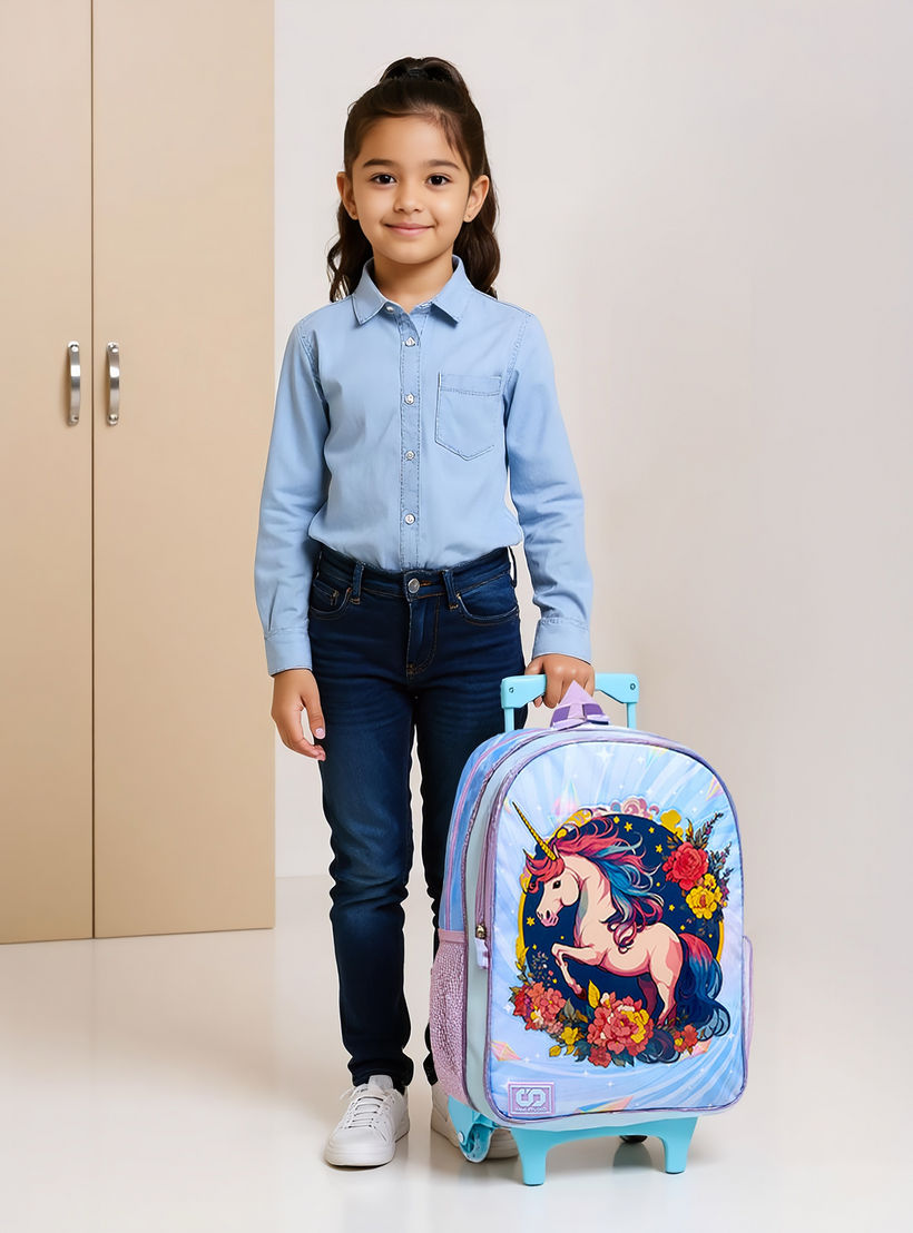 طقم شنطة ترولي 5 قطع بطبعات يونيكورن من سامي ستوديو - 34×20×48 سم-school-bagsandbackpacks-trolleybags-image-3