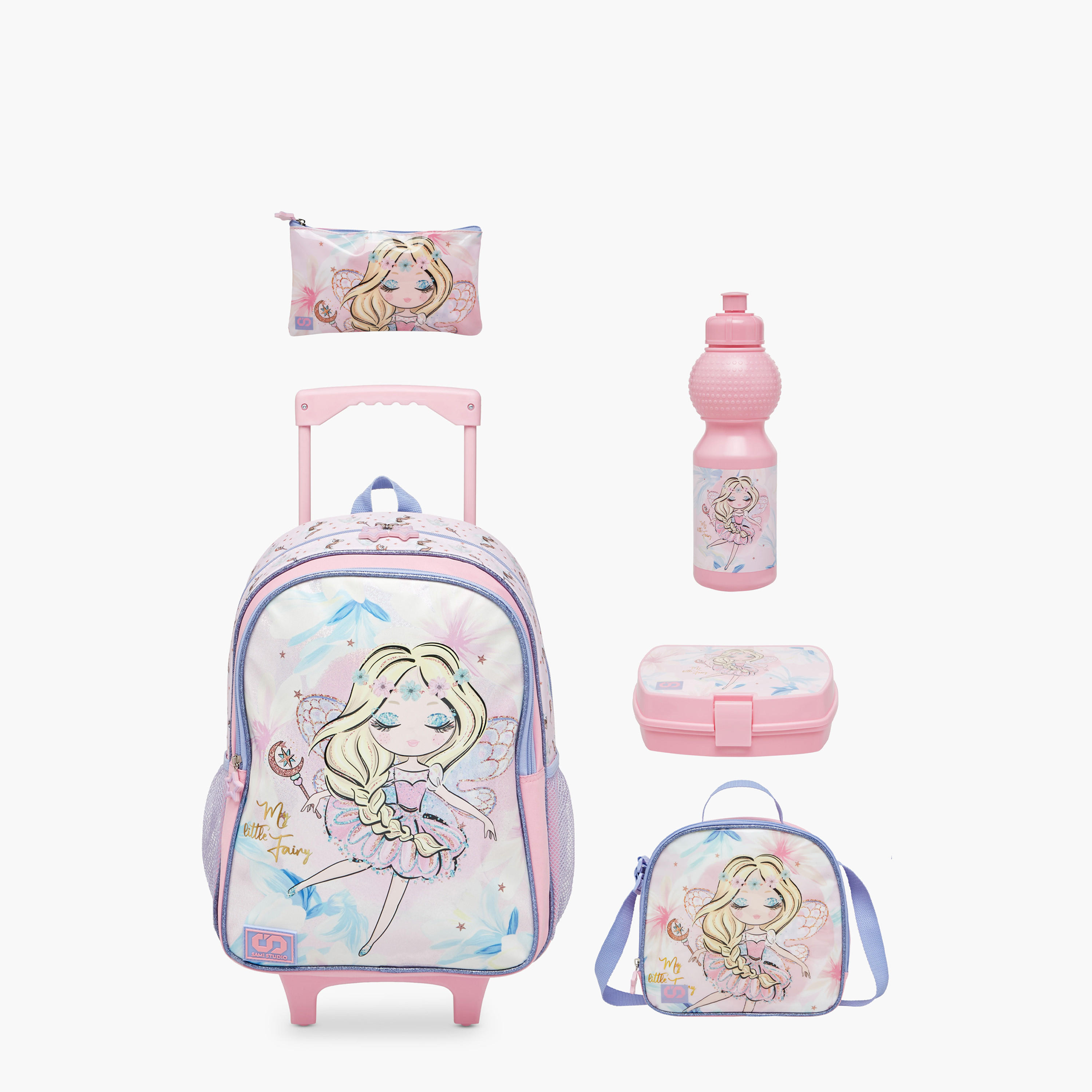 SAMI STUDIO Printed 5-Piece School Trolley Bag Set for Girls 5-8 Years with Lunch Bag and Pencil Pouch -school-bagsandbackpacks-trolleybags-image-1