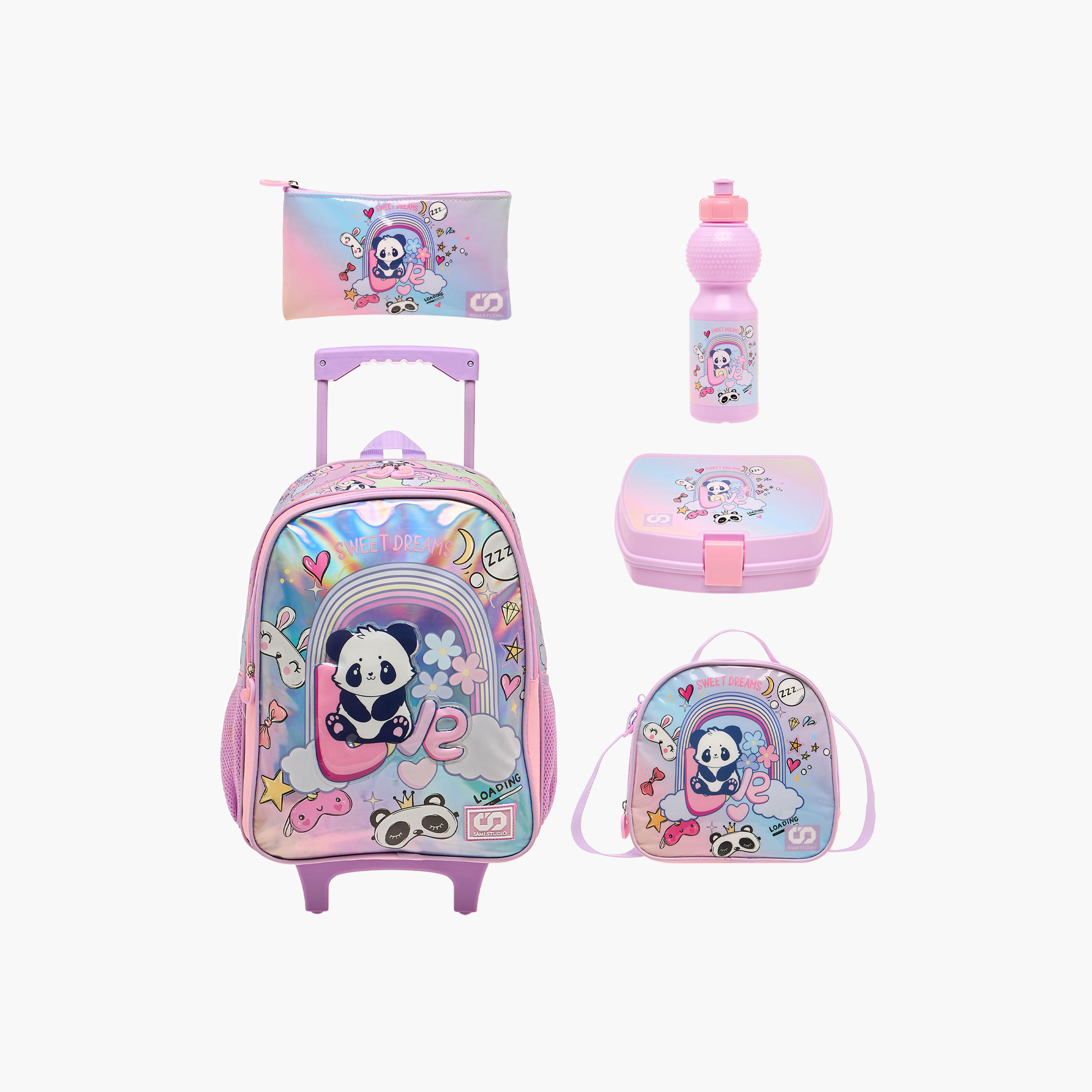 SAMI STUDIO Animal Print 5-Piece School Trolley Bag Set for Girls 5-8 Years with Lunch Bag and Pencil Pouch -school-bagsandbackpacks-trolleybags-image-1