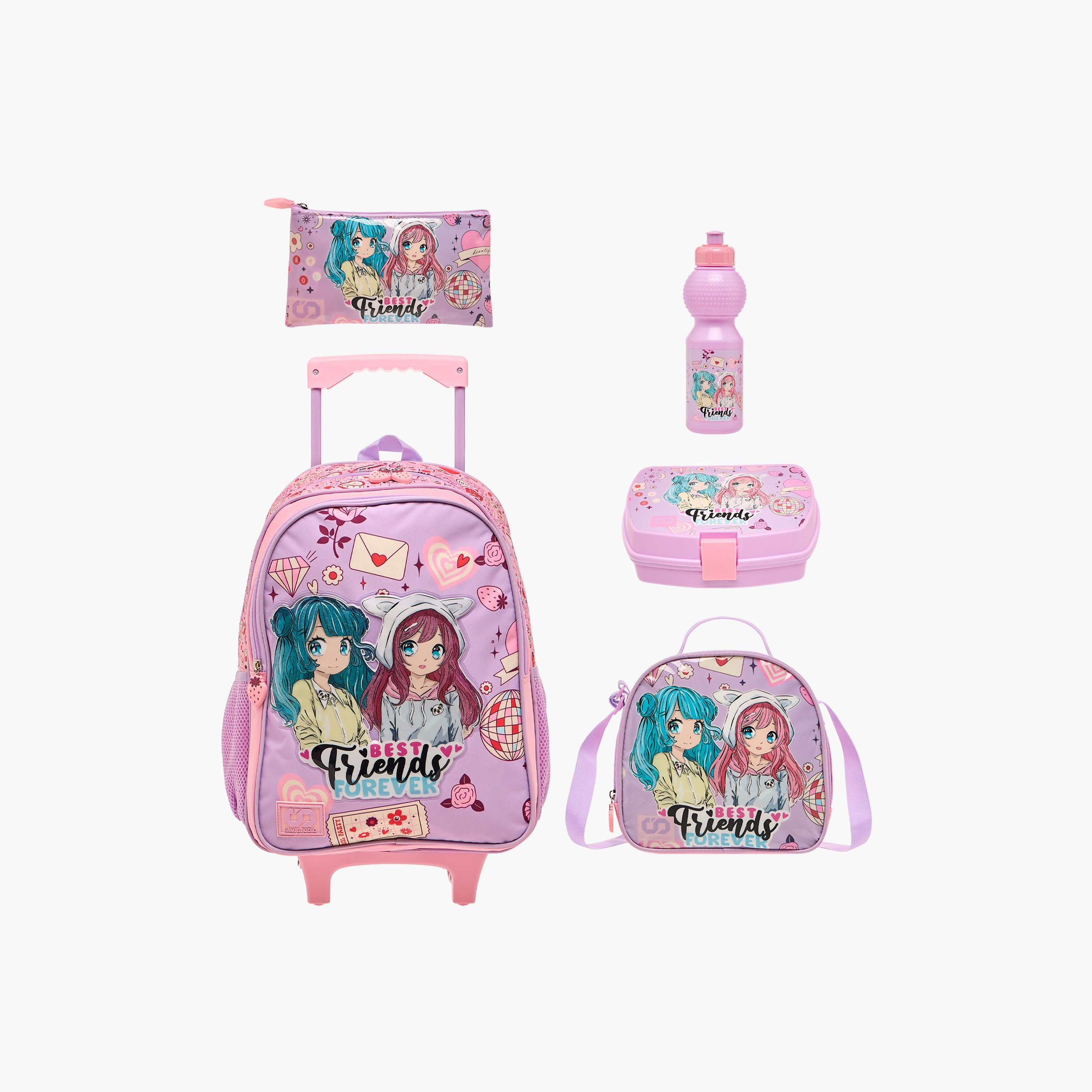 SAMI STUDIO Printed 5-Piece School Trolley Bag Set for Girls 5-8 Years with Lunch Bag and Pencil Pouch -school-bagsandbackpacks-trolleybags-image-1