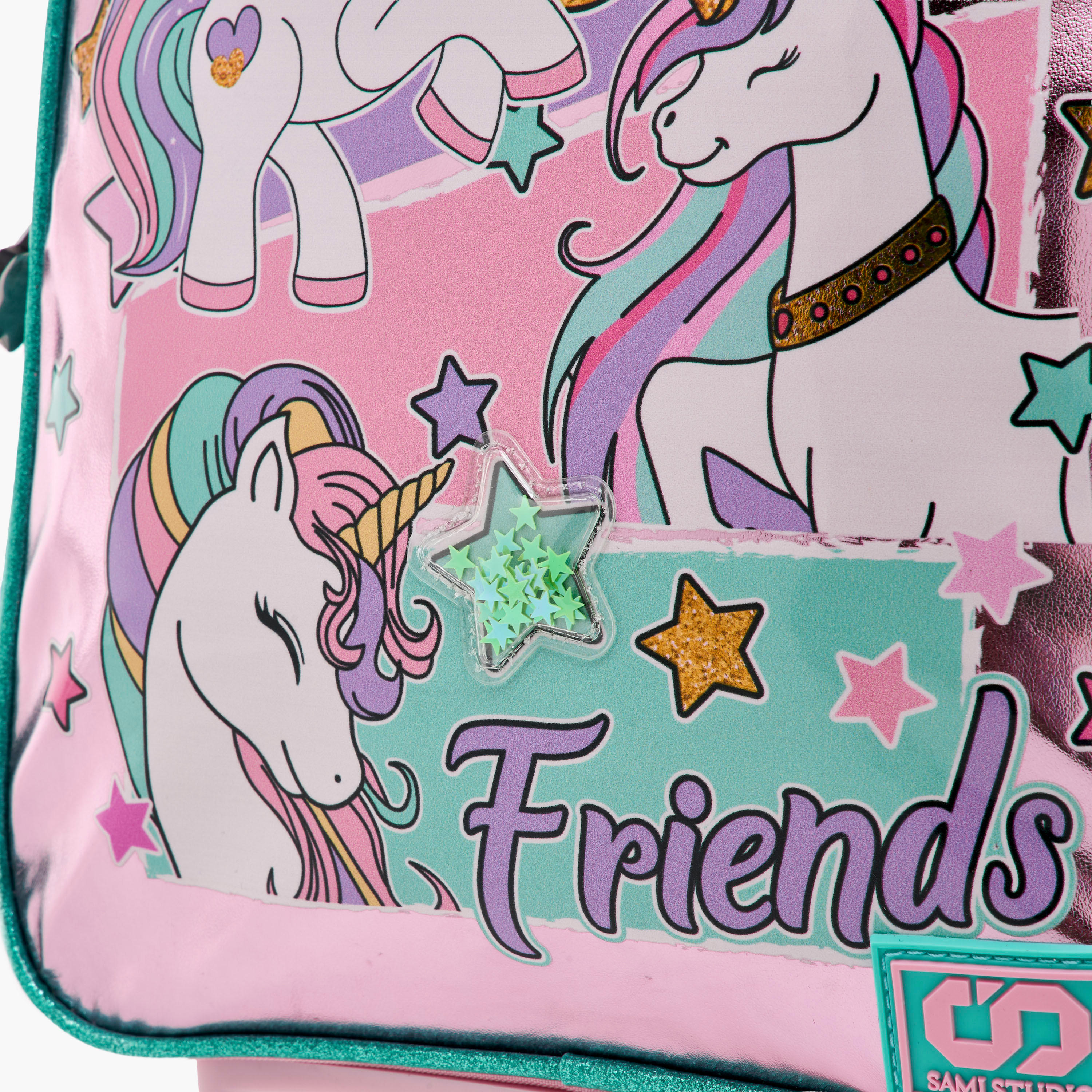طقم شنطة ظهر ترولي 12 بوصة 3 قطع بطبعات يونيكورن من سامي ستوديو - 31x23x10 سم-school-bagsandbackpacks-trolleybags-image-12