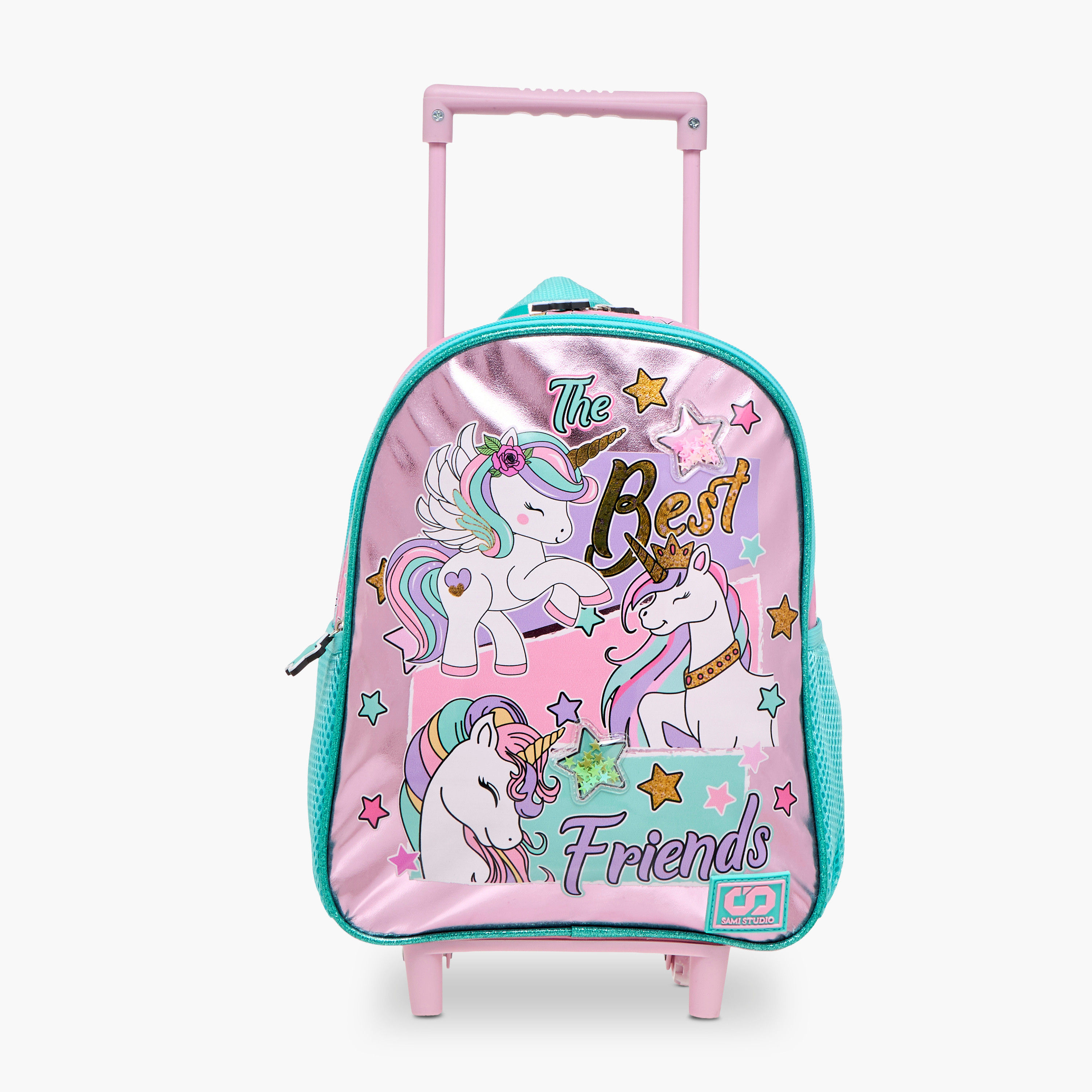 طقم شنطة ظهر ترولي 12 بوصة 3 قطع بطبعات يونيكورن من سامي ستوديو - 31x23x10 سم-school-bagsandbackpacks-trolleybags-image-4