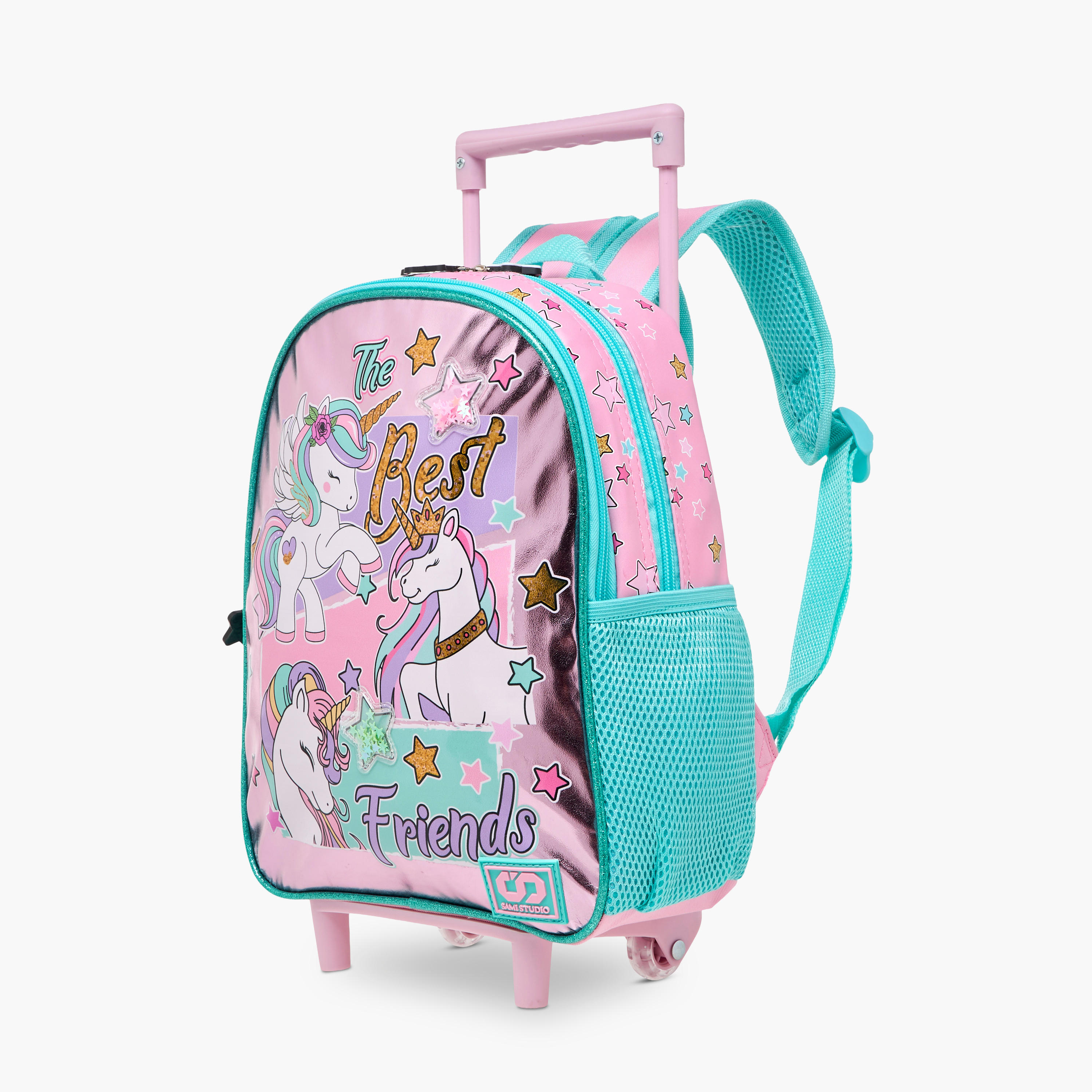 طقم شنطة ظهر ترولي 12 بوصة 3 قطع بطبعات يونيكورن من سامي ستوديو - 31x23x10 سم-school-bagsandbackpacks-trolleybags-image-5