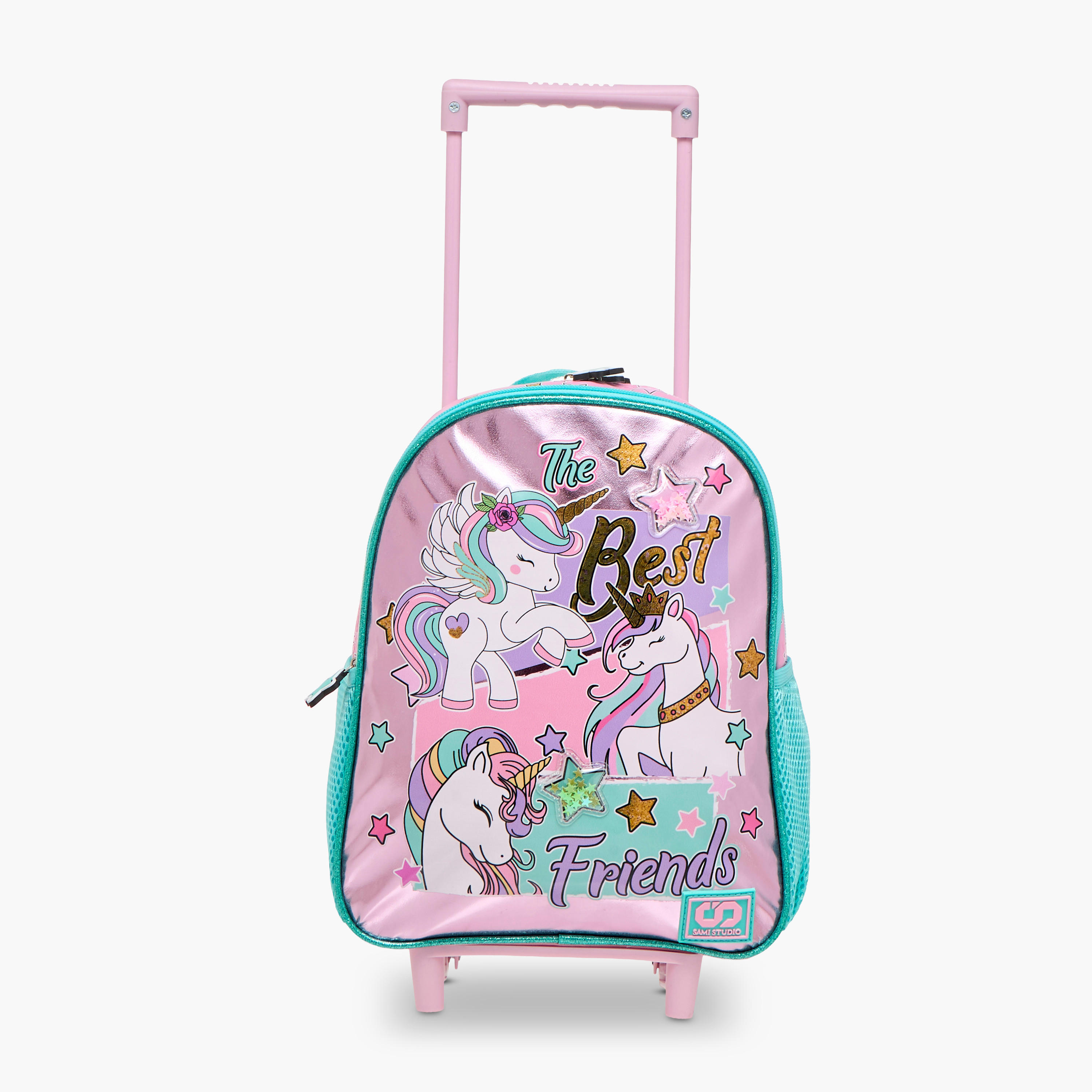 طقم شنطة ظهر ترولي 12 بوصة 3 قطع بطبعات يونيكورن من سامي ستوديو - 31x23x10 سم-school-bagsandbackpacks-trolleybags-image-8