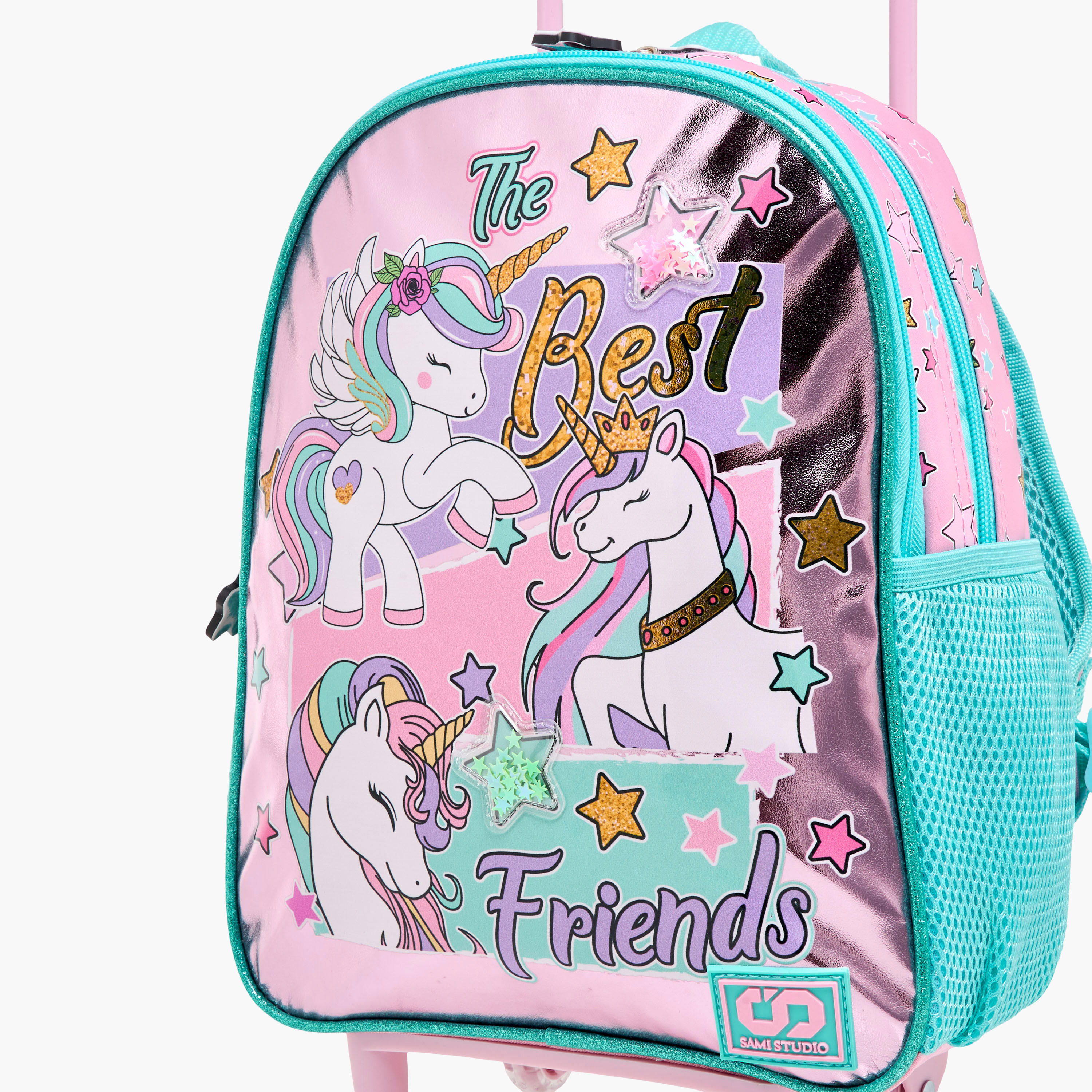 طقم شنطة ظهر ترولي 12 بوصة 3 قطع بطبعات يونيكورن من سامي ستوديو - 31x23x10 سم-school-bagsandbackpacks-trolleybags-image-10