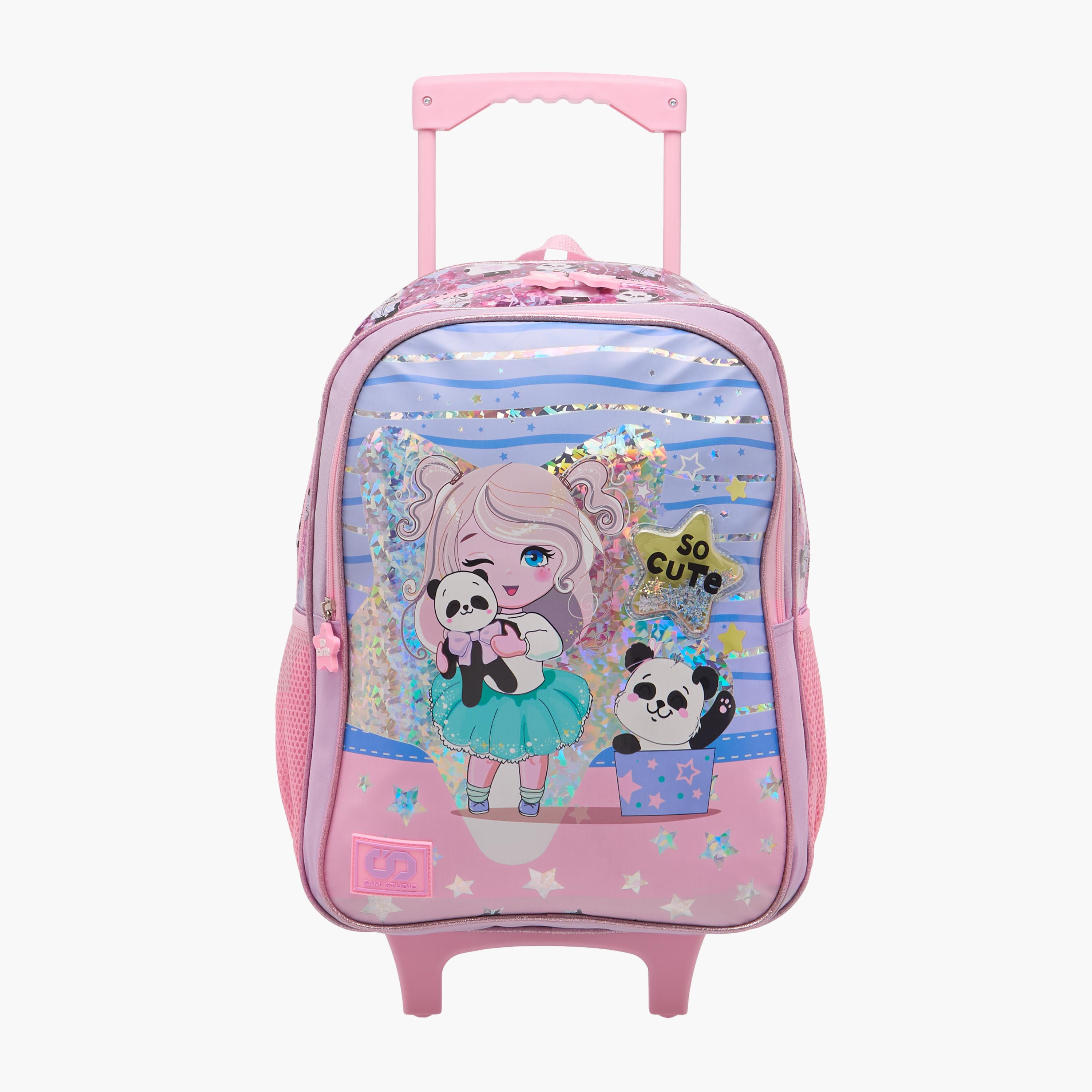 SAMI STUDIO Printed 3-Piece School Trolley Bag Set for Girls 5-8 Years with Lunch Bag and Pencil Pouch -school-bagsandbackpacks-trolleybags-image-2