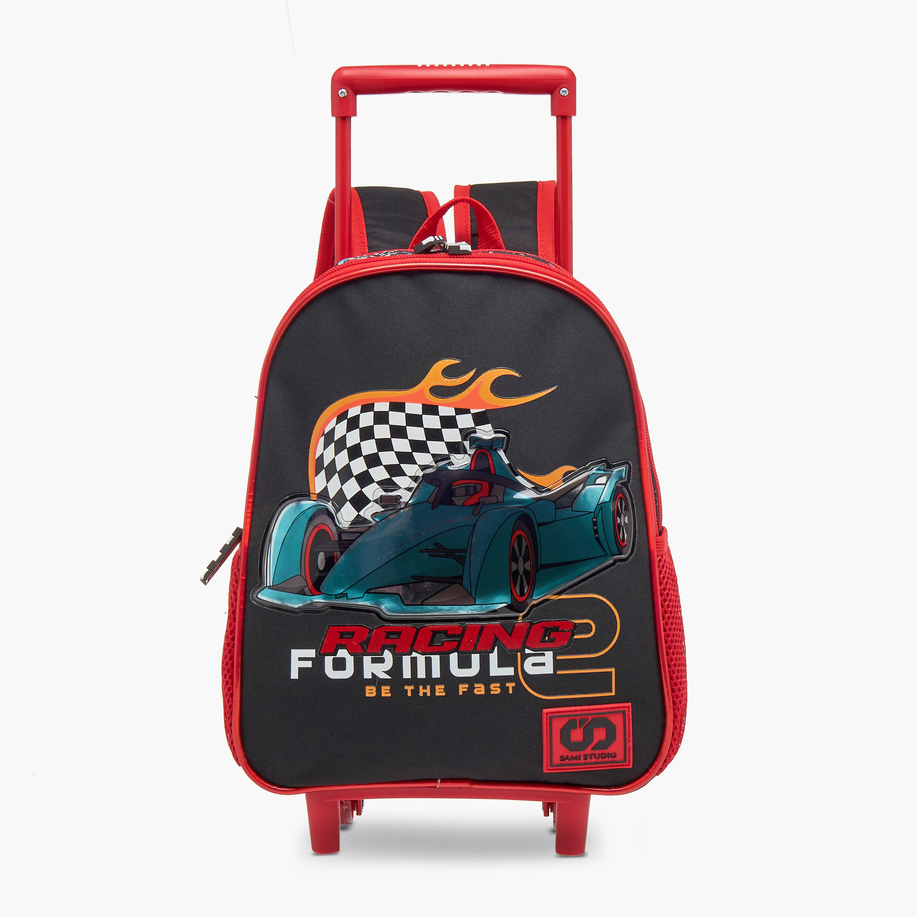 SAMI STUDIO Cars 3-Piece School Trolley Bag Set for Boys 2-5 Years with Lunch Bag and Pencil Pouch -school-bagsandbackpacks-trolleybags-image-2