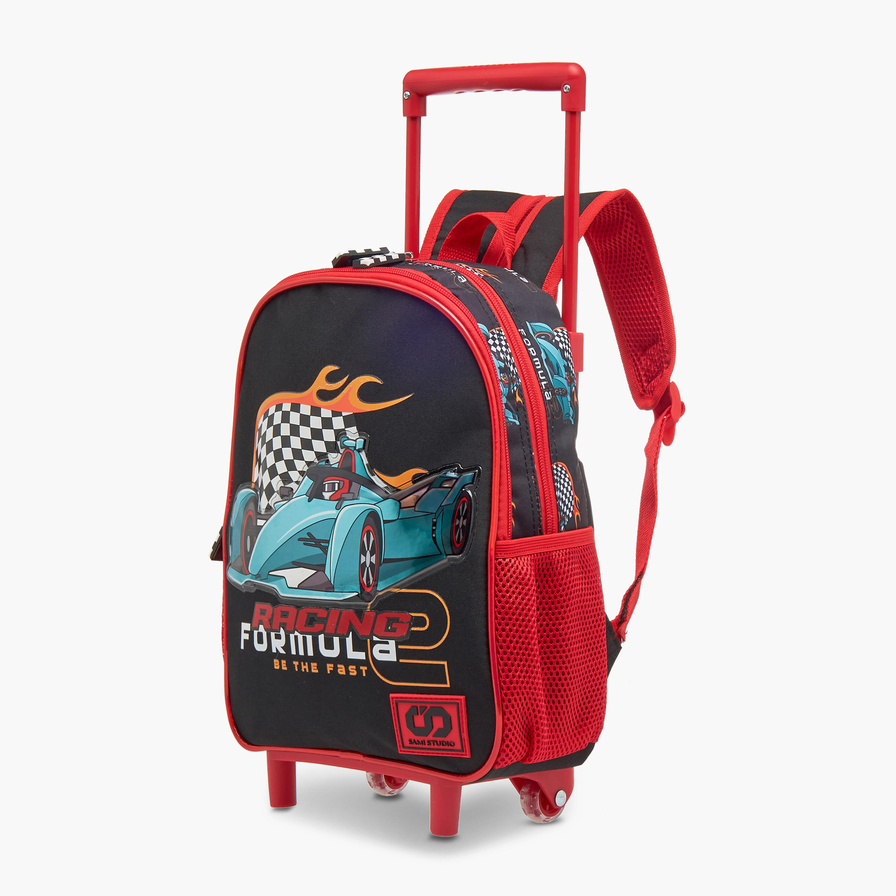 SAMI STUDIO Cars 3-Piece School Trolley Bag Set for Boys 2-5 Years with Lunch Bag and Pencil Pouch -school-bagsandbackpacks-trolleybags-image-4