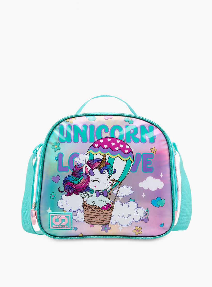 شنطة غداء بطبعات يونيكورن وحزام قابل للتعديل وسحاب إغلاق من سامي ستوديو-school-lunchessentials-lunchbags-image-1