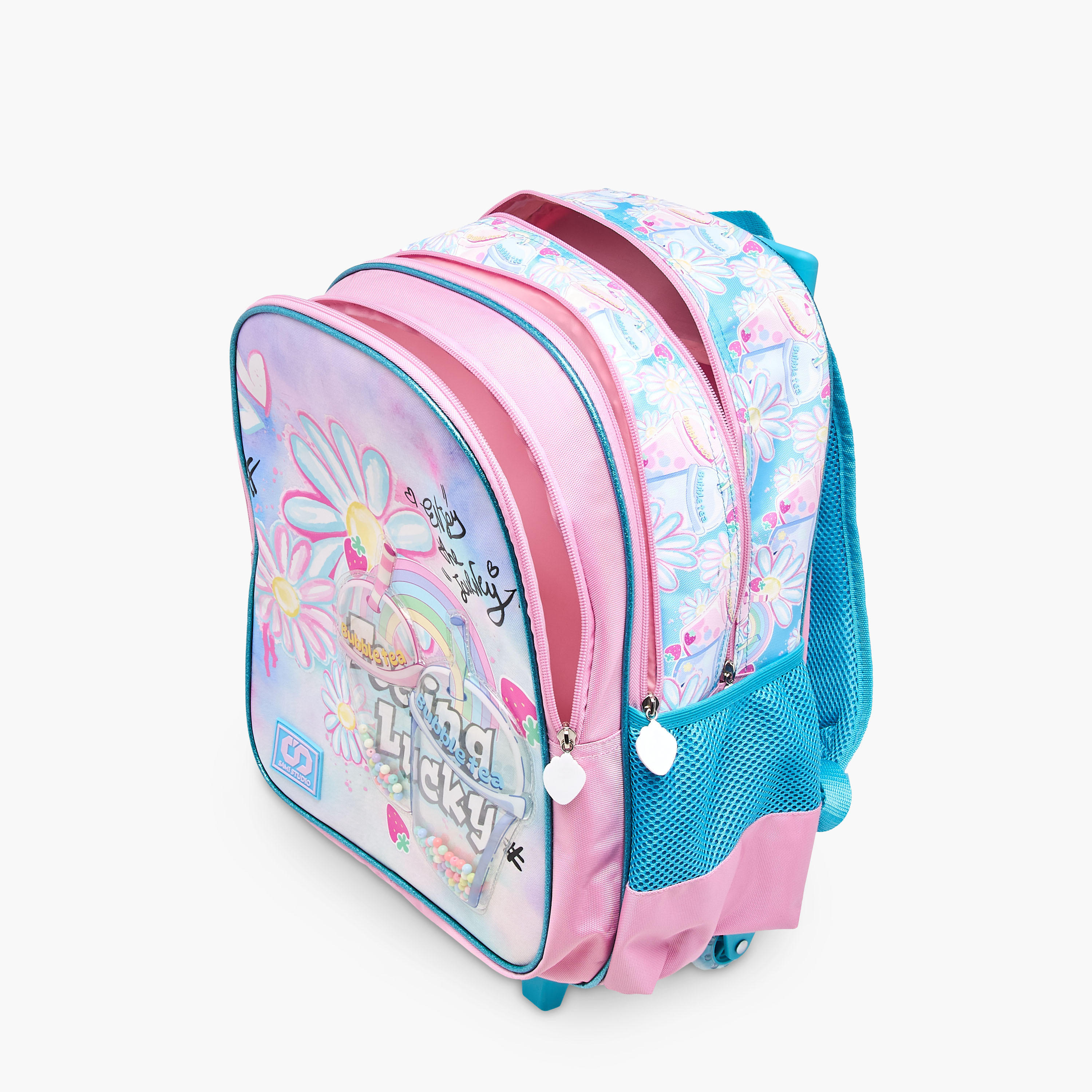 شنطة ترولي للبنات 5-8 سنوات بأحزمة كتف مبطّنة وتصميم زهري من سامي ستوديو -school-bagsandbackpacks-trolleybags-image-14