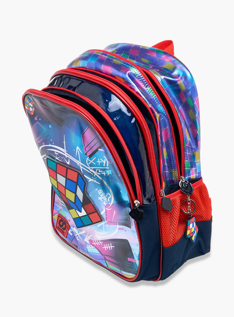 شنكة ظهر 17 بوصة بطبعات مكعب روبيك وحمالات قابلة للتعديل من سامي ستوديو - 14x33x45 سم-school-bagsandbackpacks-backpacks-image-12