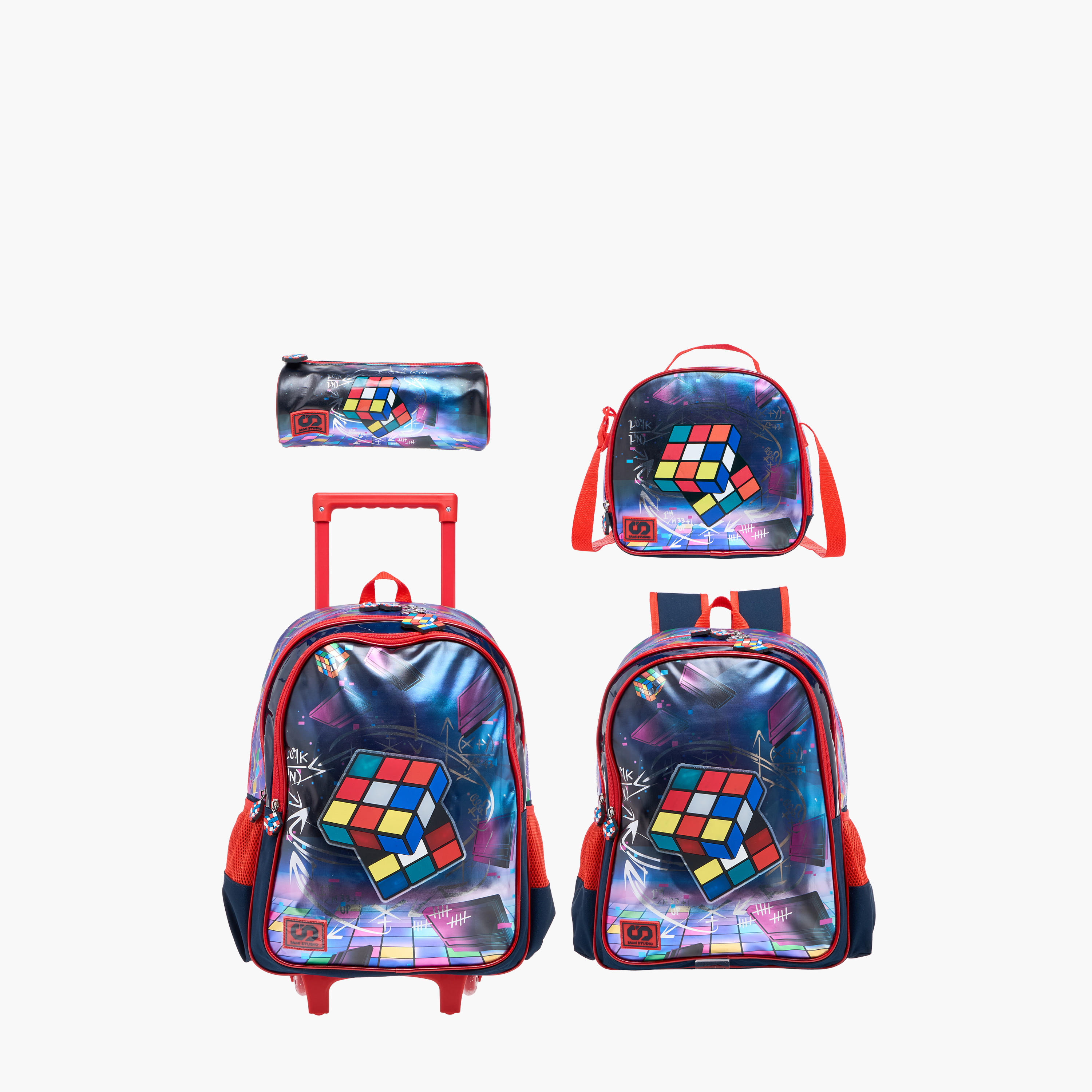 شنكة ظهر 17 بوصة بطبعات مكعب روبيك وحمالات قابلة للتعديل من سامي ستوديو - 14x33x45 سم-school-bagsandbackpacks-backpacks-image-14
