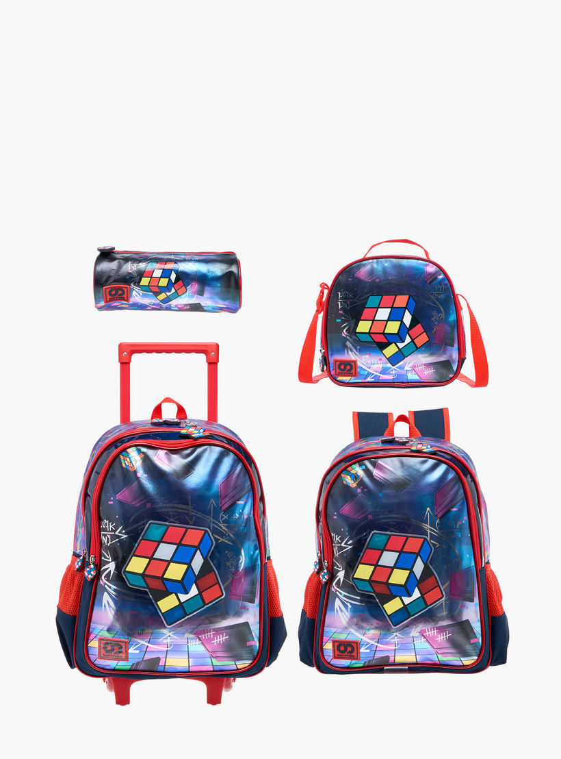 شنكة ظهر 17 بوصة بطبعات مكعب روبيك وحمالات قابلة للتعديل من سامي ستوديو - 14x33x45 سم-school-bagsandbackpacks-backpacks-image-14
