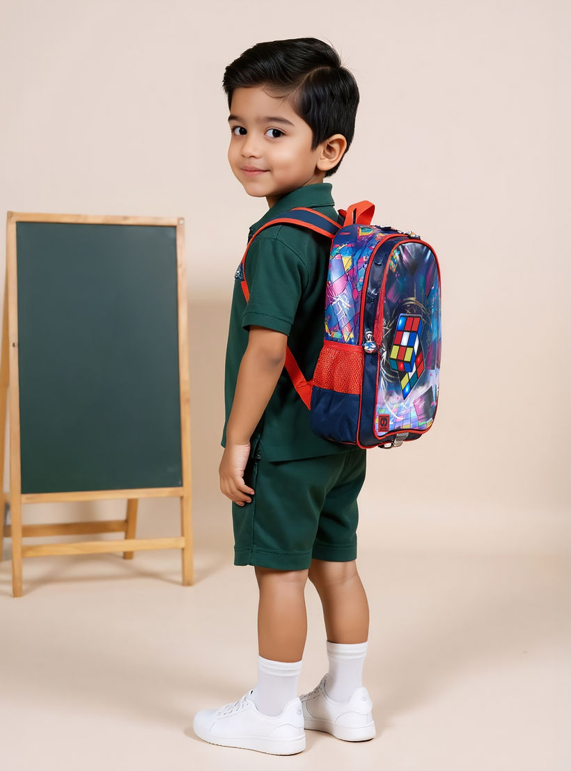 شنكة ظهر 17 بوصة بطبعات مكعب روبيك وحمالات قابلة للتعديل من سامي ستوديو - 14x33x45 سم-school-bagsandbackpacks-backpacks-image-2