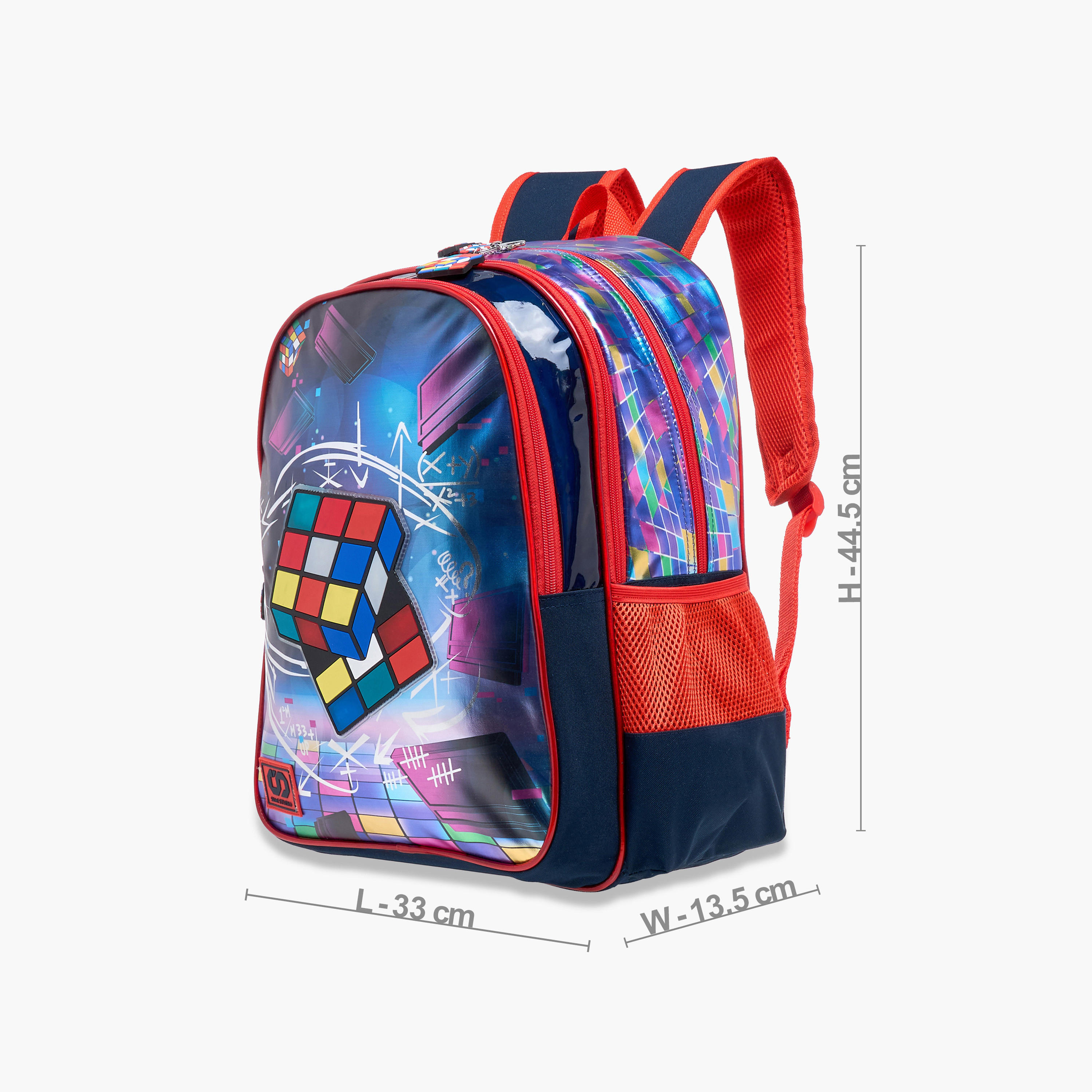 شنكة ظهر 17 بوصة بطبعات مكعب روبيك وحمالات قابلة للتعديل من سامي ستوديو - 14x33x45 سم-school-bagsandbackpacks-backpacks-image-4