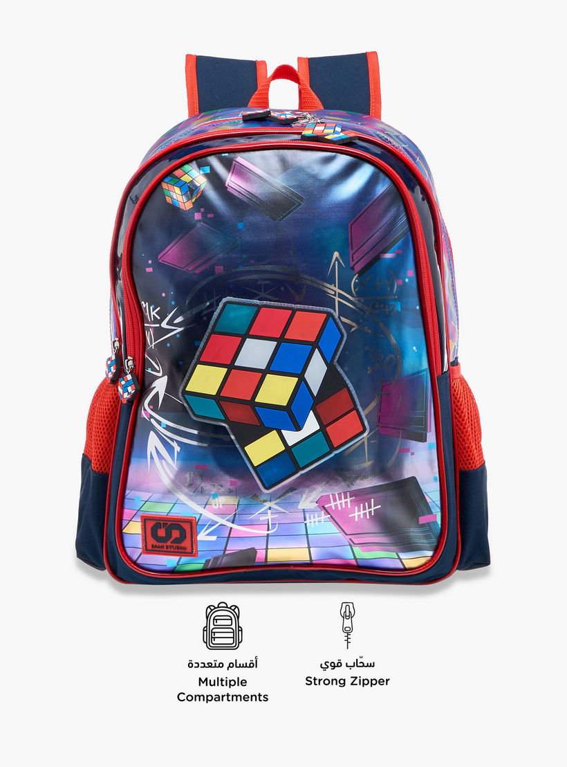 شنكة ظهر 17 بوصة بطبعات مكعب روبيك وحمالات قابلة للتعديل من سامي ستوديو - 14x33x45 سم-school-bagsandbackpacks-backpacks-image-6