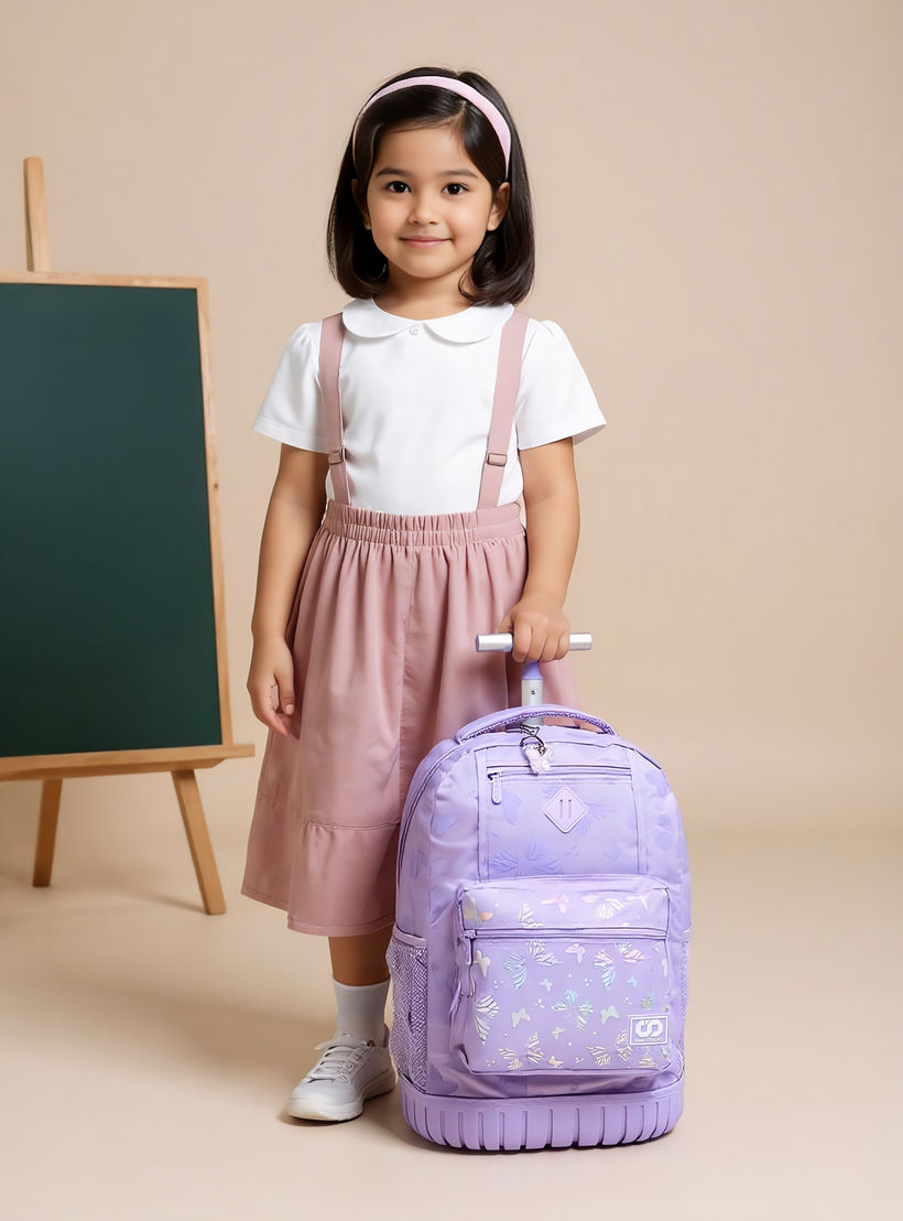 SAMI STUDIO Butterfly Trolley Bag for Girls 8-13 Years with Padded Shoulder Straps -school-bagsandbackpacks-trolleybags-image-2