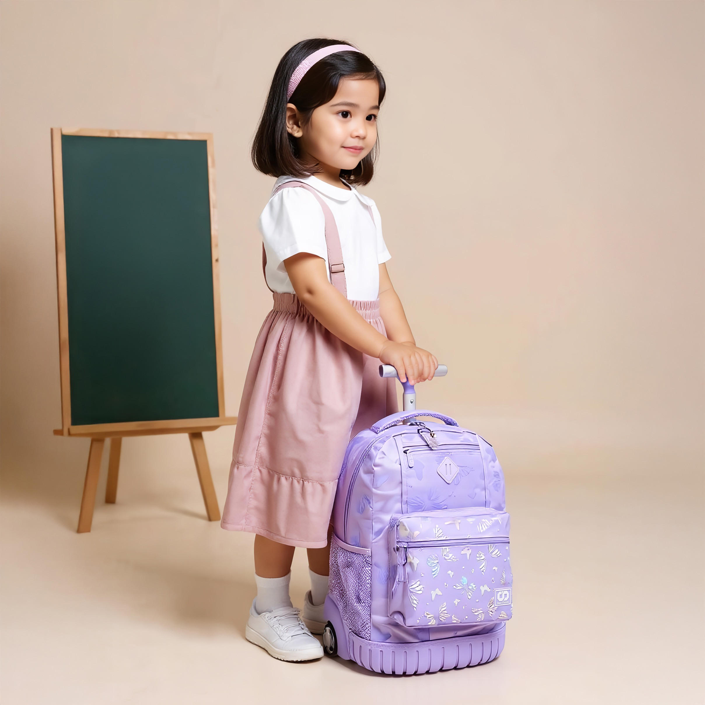 SAMI STUDIO Butterfly Trolley Bag for Girls 8-13 Years with Padded Shoulder Straps -school-bagsandbackpacks-trolleybags-image-3