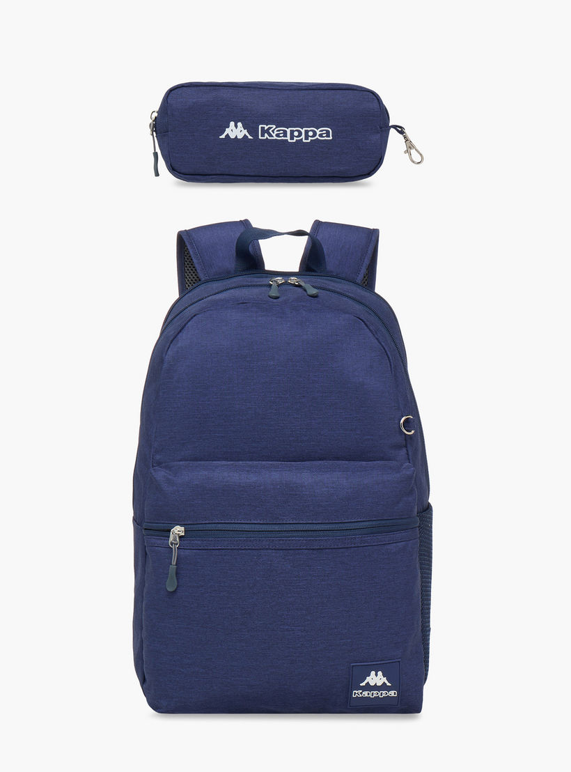 Kappa Logo Print School Backpack with Pencil Pouch set-school-bagsandbackpacks-sets-image-1