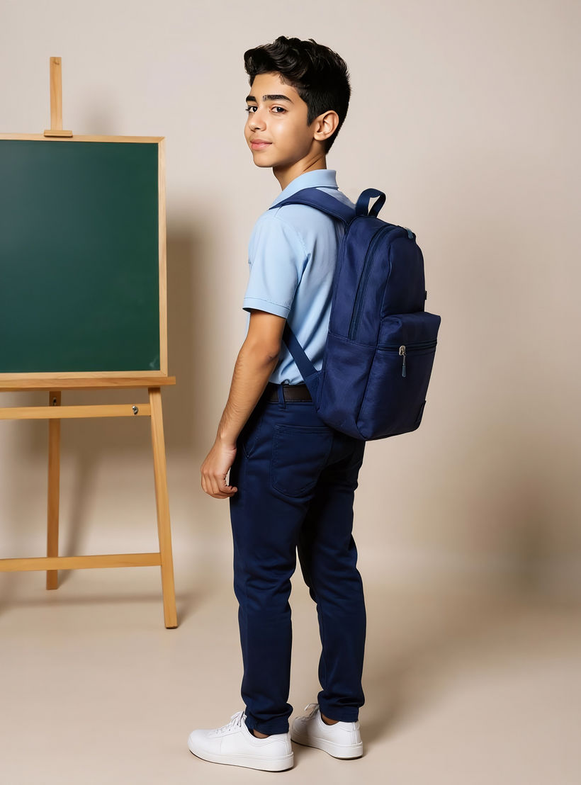 Kappa Logo Print School Backpack with Pencil Pouch set-school-bagsandbackpacks-sets-image-2