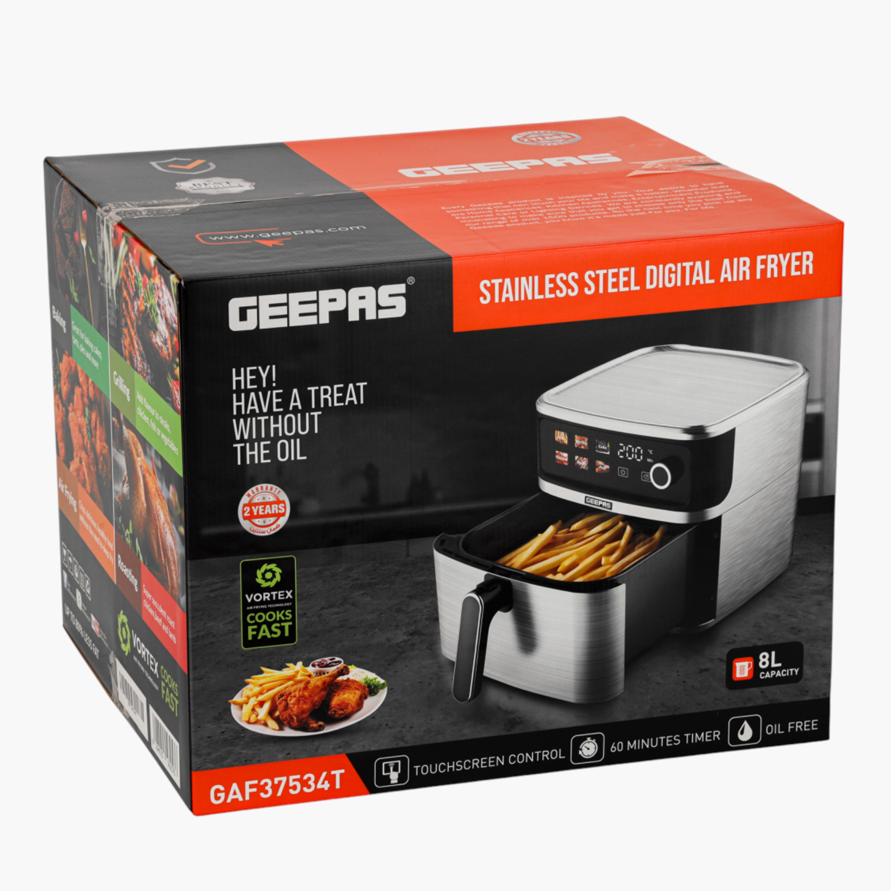 مقلاة هوائية رقمية ستانلس ستيل من جيباس - 8 لتر-household-appliances-kitchenappliances-airfryers-image-2