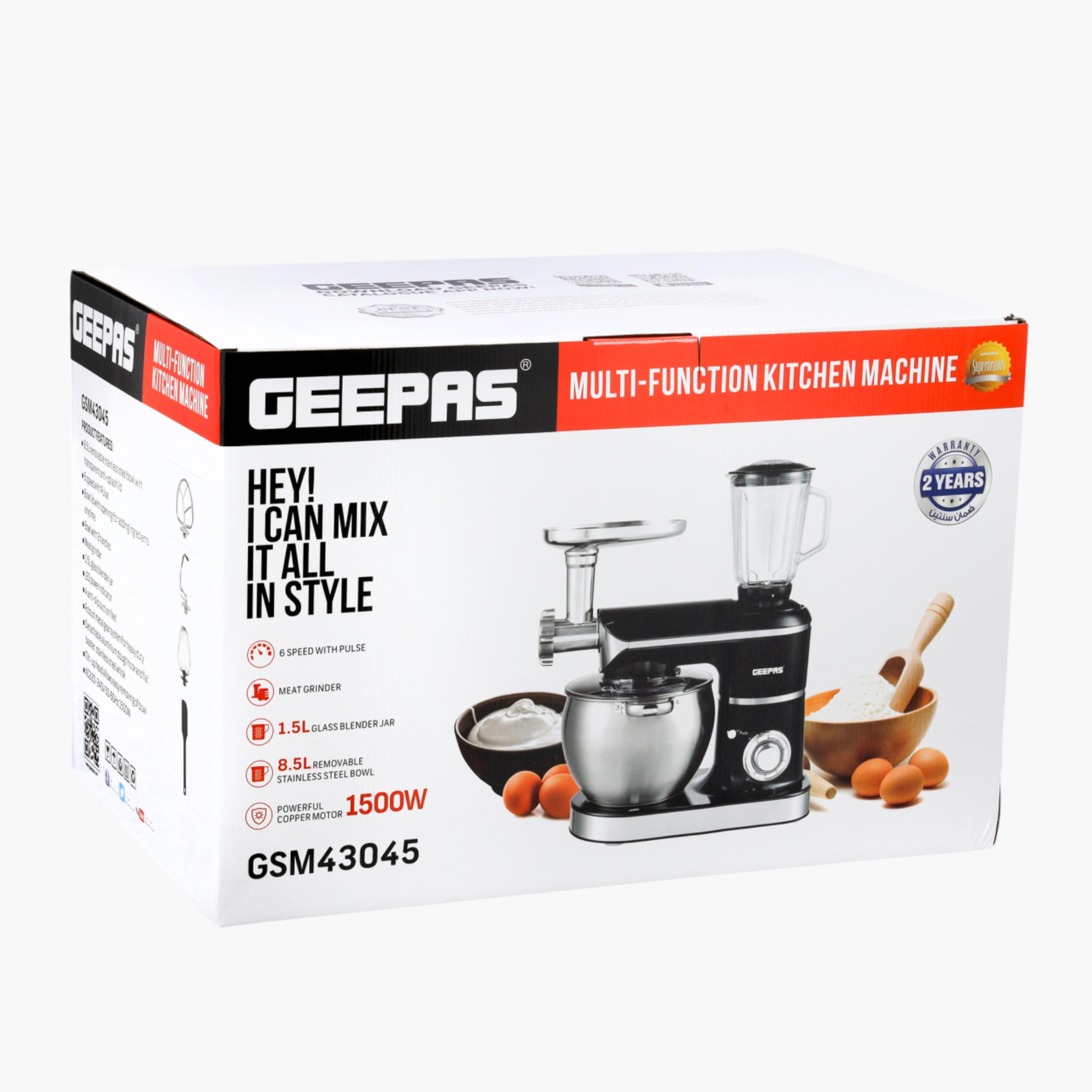 GEEPAS 1500W Stand Mixer with Stainless Steel Bowl - 8.5 L-household-appliances-kitchenappliances-blendersmixersandgrinders-image-5