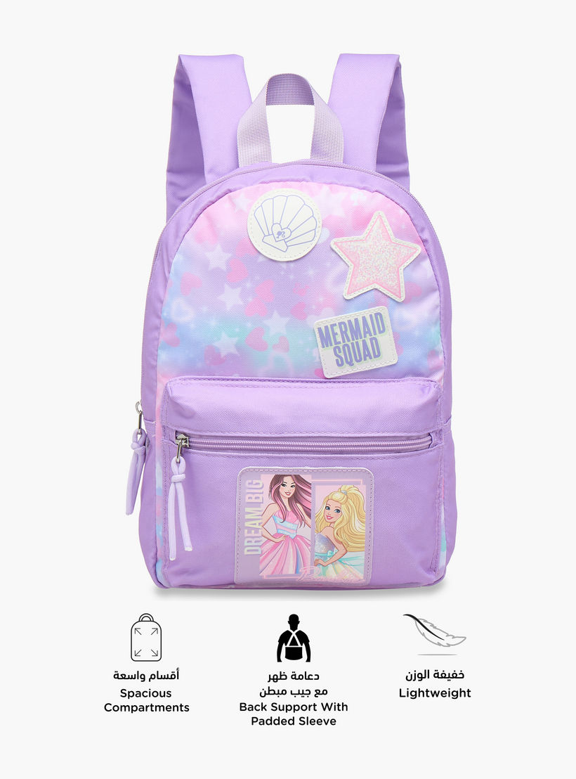 شنطة ظهر للمدرسة بأحزمة كتف قابلة للتعديل وطبعات من باربي - 33x25x10 سم-school-bagsandbackpacks-backpacks-image-4