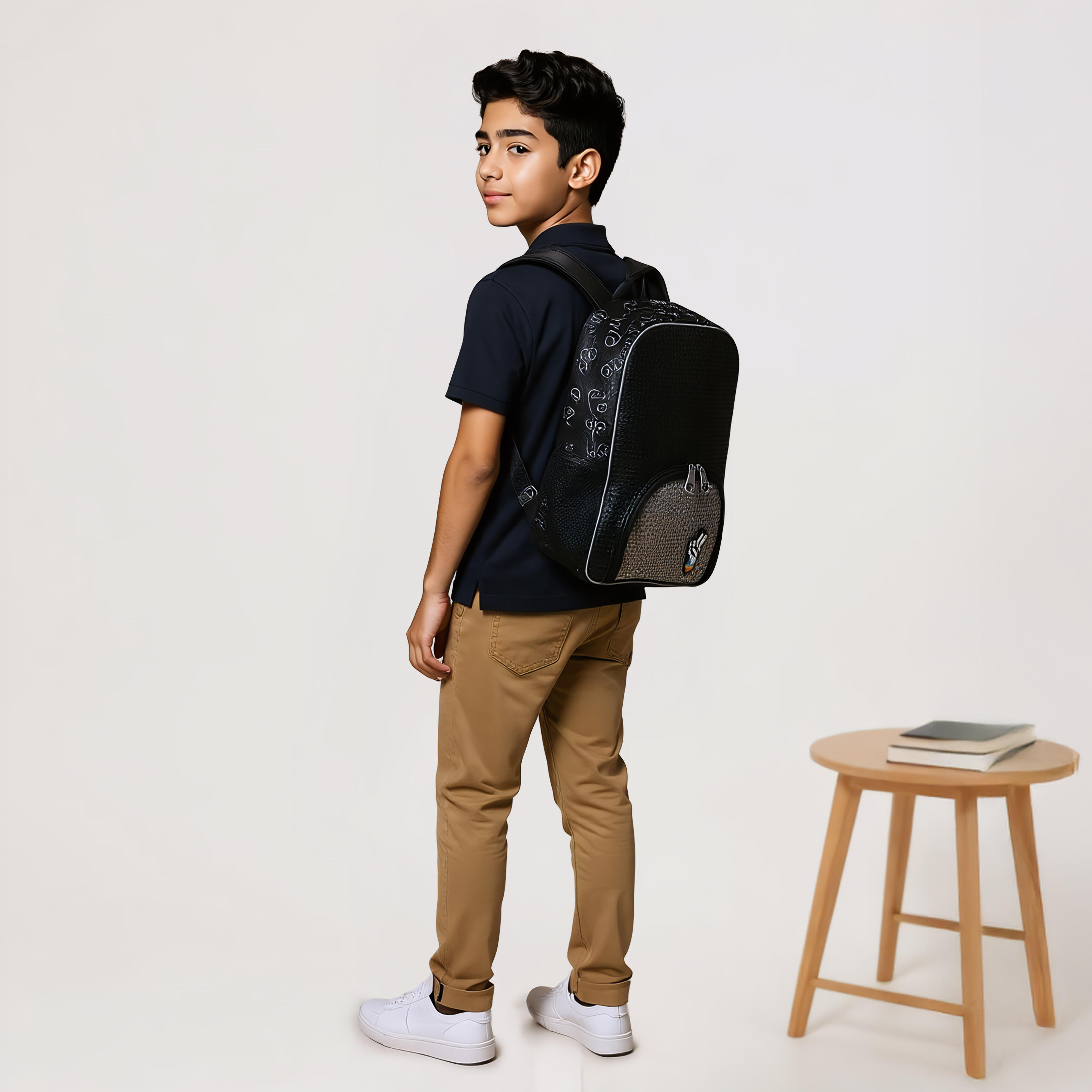 Light & Nine Textured Backpack with Adjustable Shoulder Straps and Zip Closure - 32x15x41 cms-school-bagsandbackpacks-backpacks-image-2