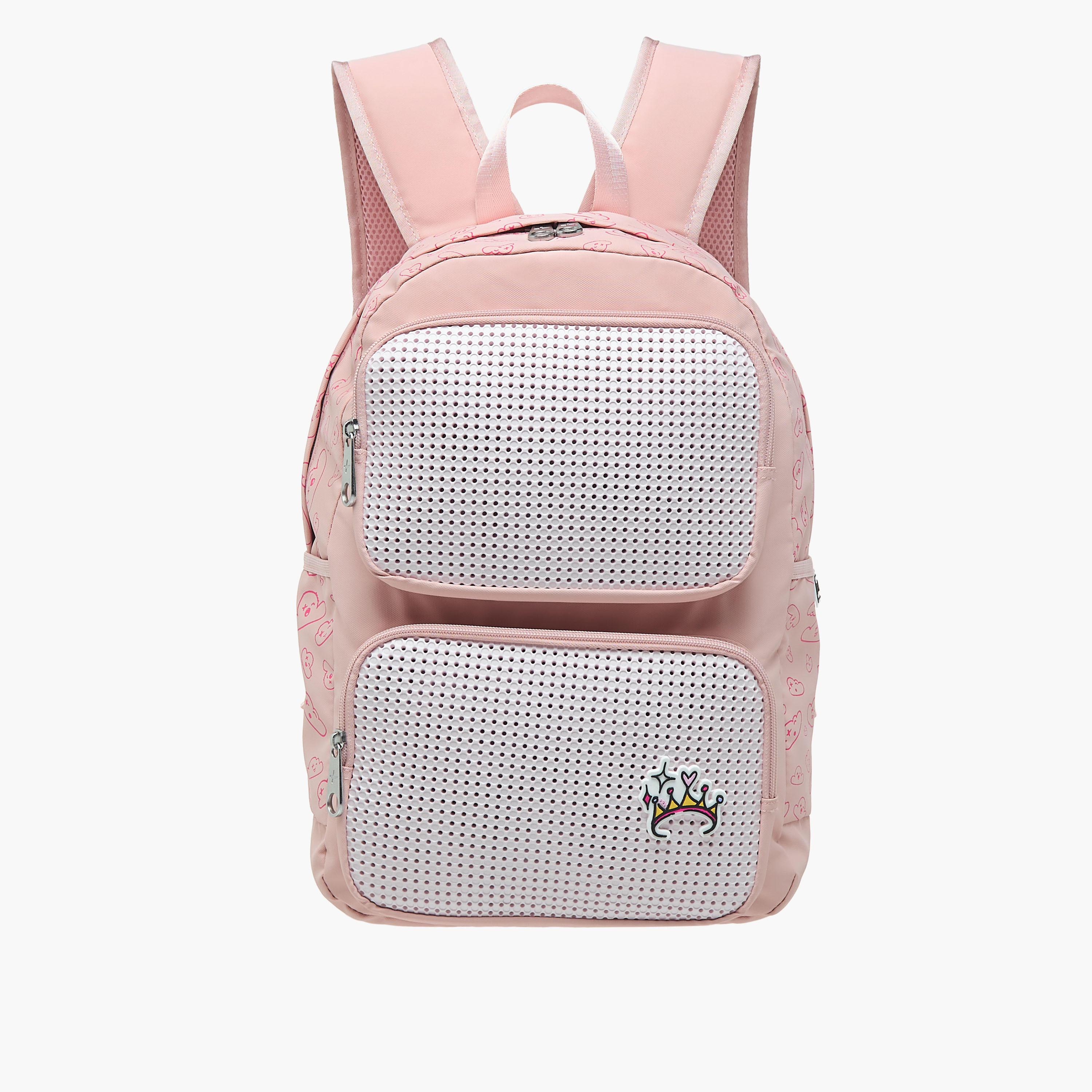 Light & Nine Jibbitz Detail Backpack with Adjustable Straps and Zip Closure - 44x31x14 cms-school-bagsandbackpacks-backpacks-image-1