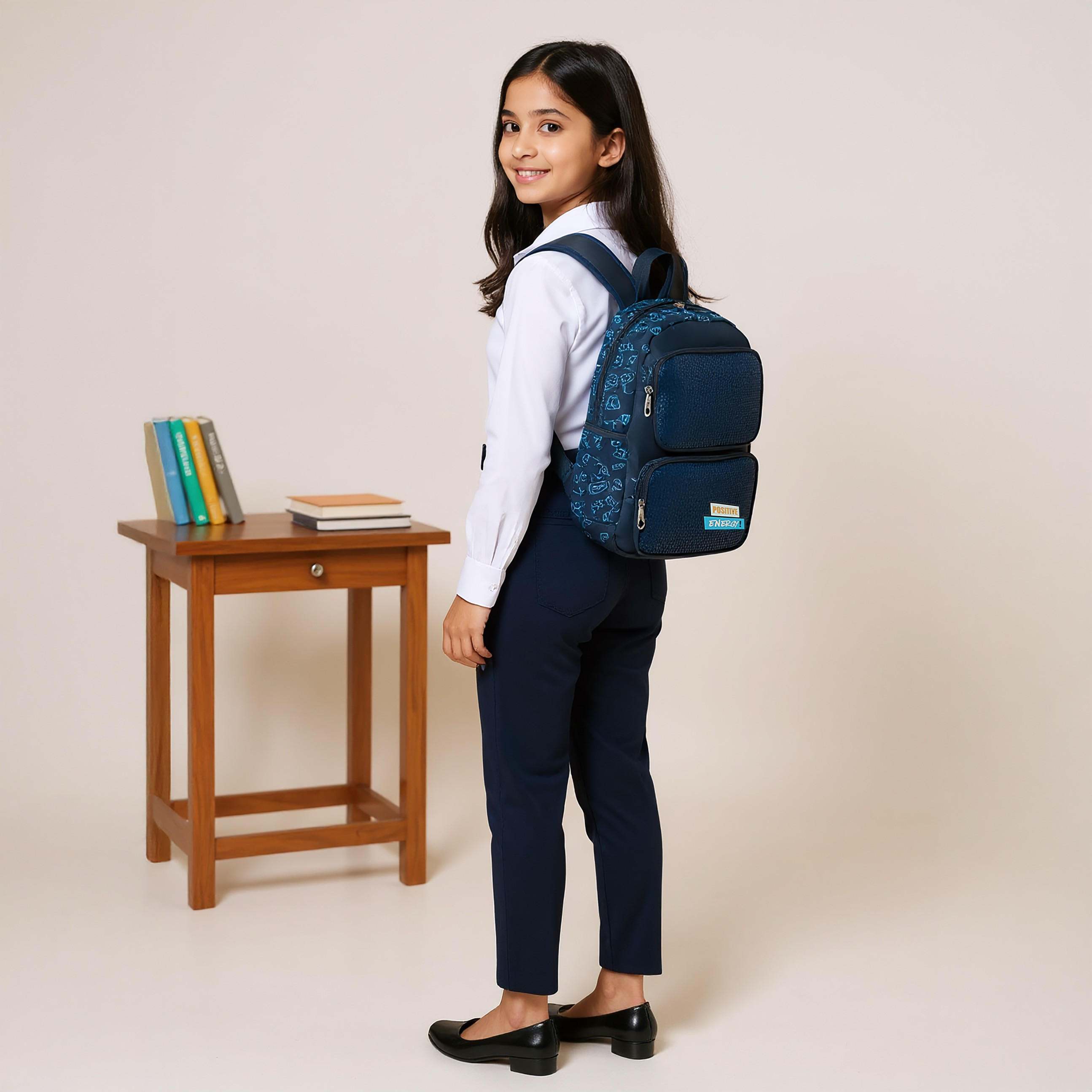 Light & Nine Textured Backpack with Adjustable Shoulder Straps and Zip Closure - 44x31x14 cms-school-bagsandbackpacks-backpacks-image-2