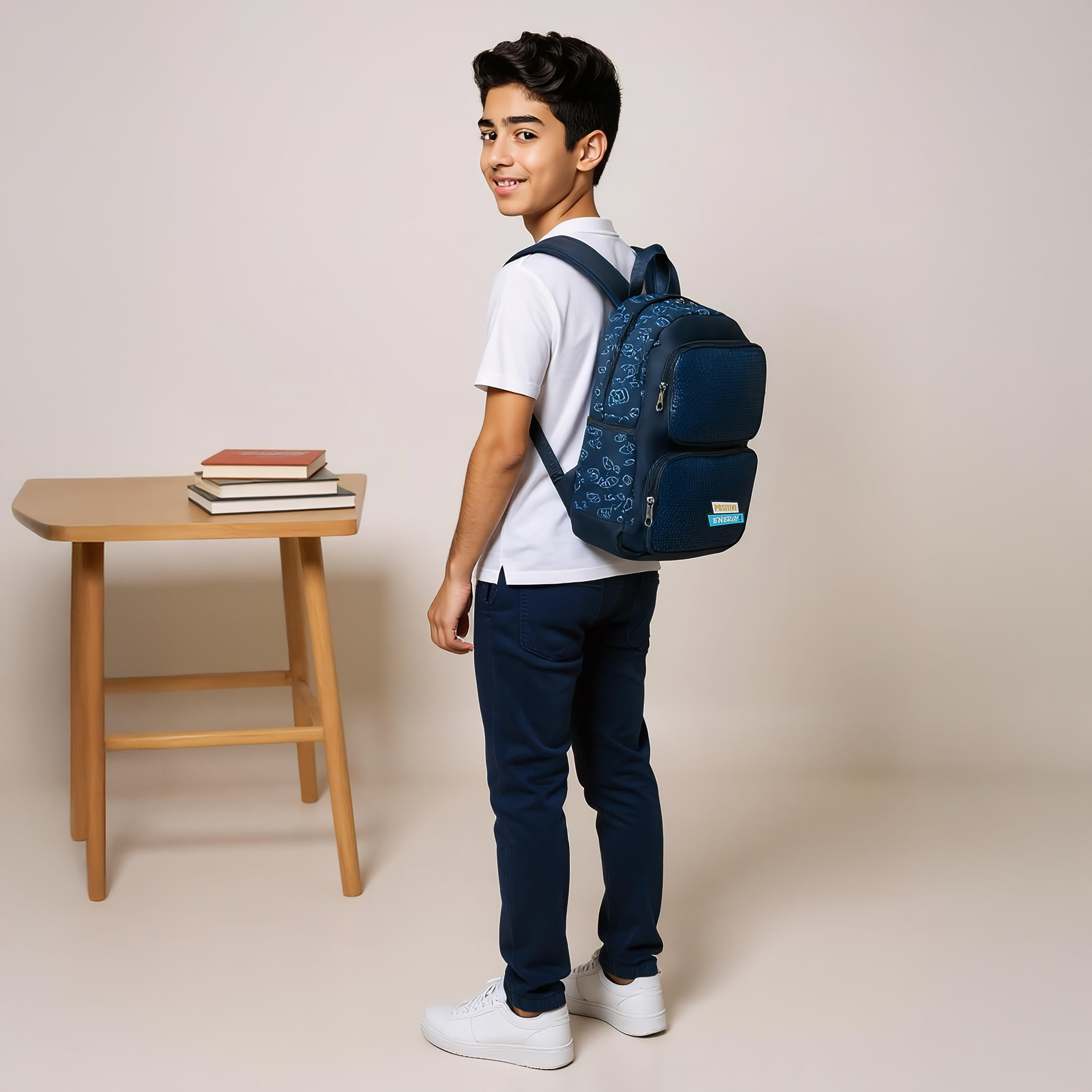 Light & Nine Textured Backpack with Adjustable Shoulder Straps and Zip Closure - 44x31x14 cms-school-bagsandbackpacks-backpacks-image-3