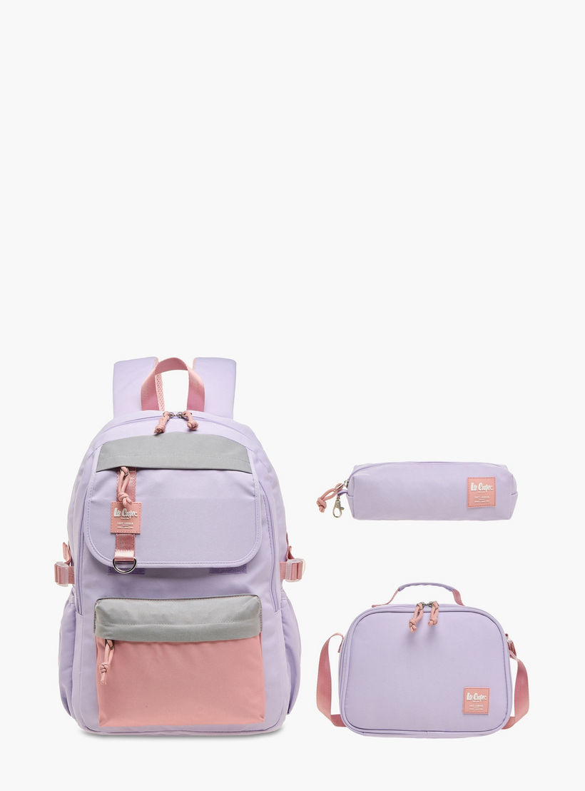 Lee Cooper Colourblock Backpack with Lunch Bag and Pencil Pouch set-school-bagsandbackpacks-sets-image-1