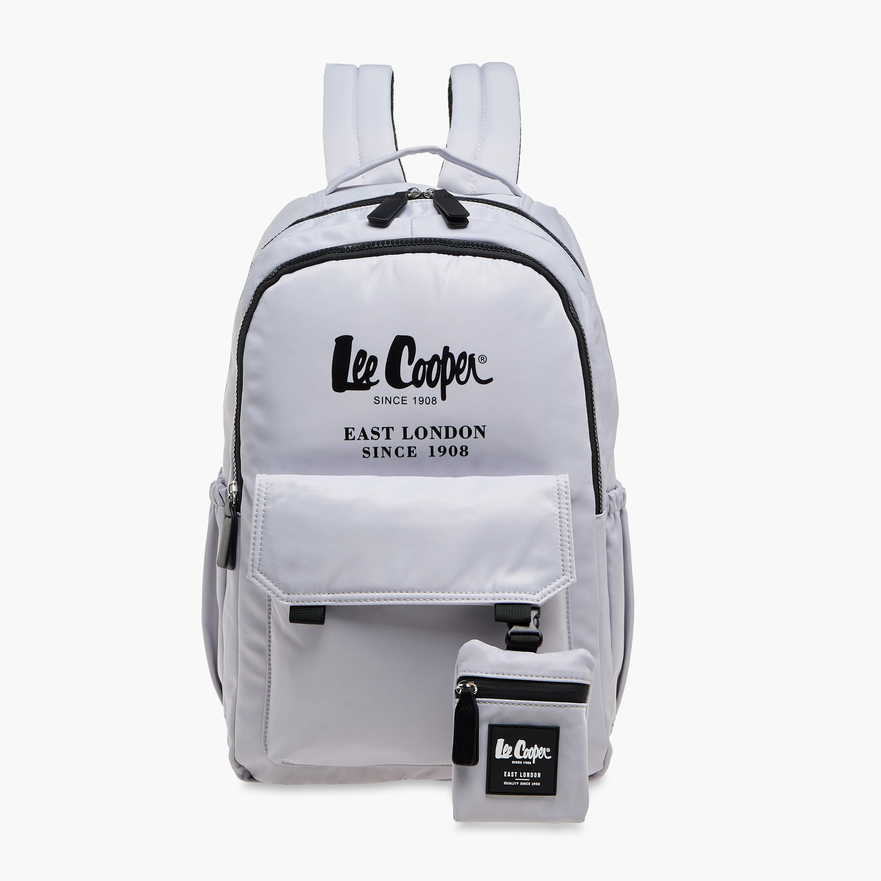 Lee Cooper Logo Print Backpack with Zip Closure and Attached Pouch - 45x14x30 cm-men-bags-image-1