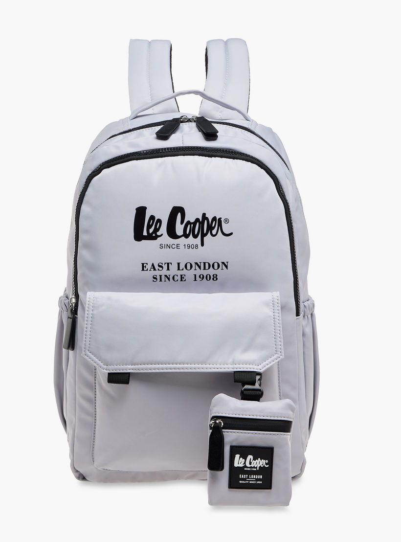 Lee Cooper Logo Print Backpack with Zip Closure and Attached Pouch - 45x14x30 cm-men-bags-image-1